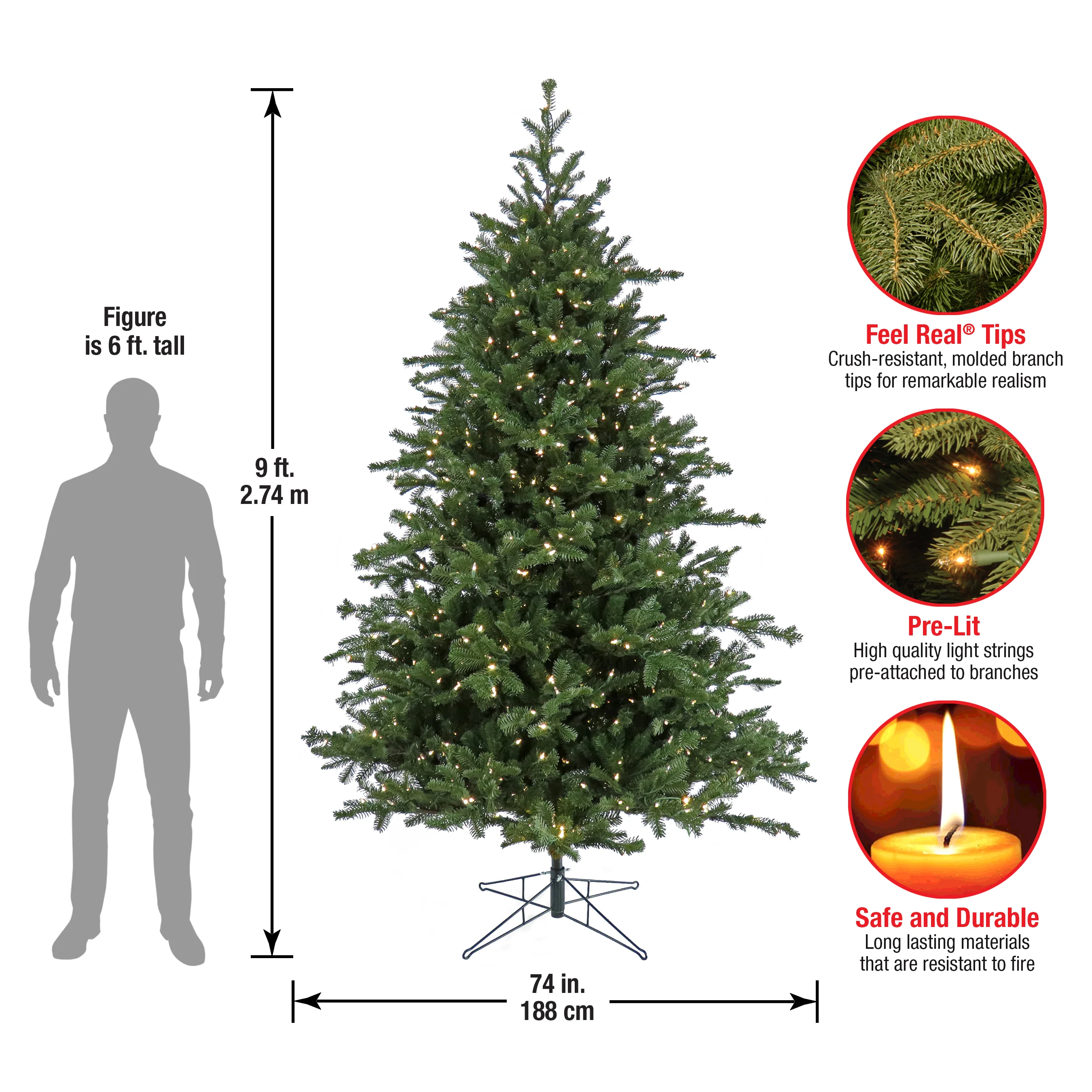 9 ft. Pre-Lit Douglas Fir Tree with Warm White LED Lights - Image 5