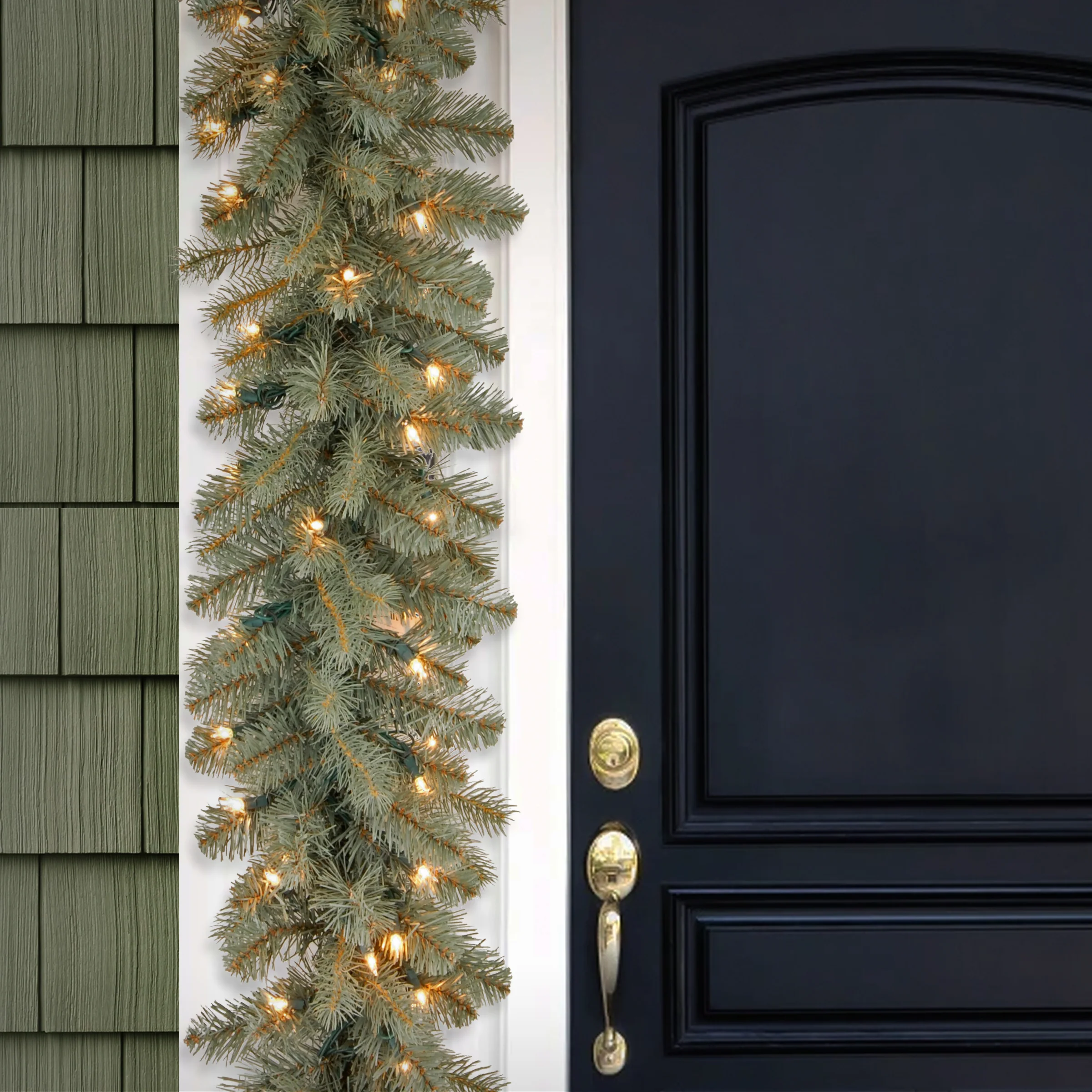 9 ft. Pre-Lit Downswept Douglas Blue Garland with Clear Lights - Image 2