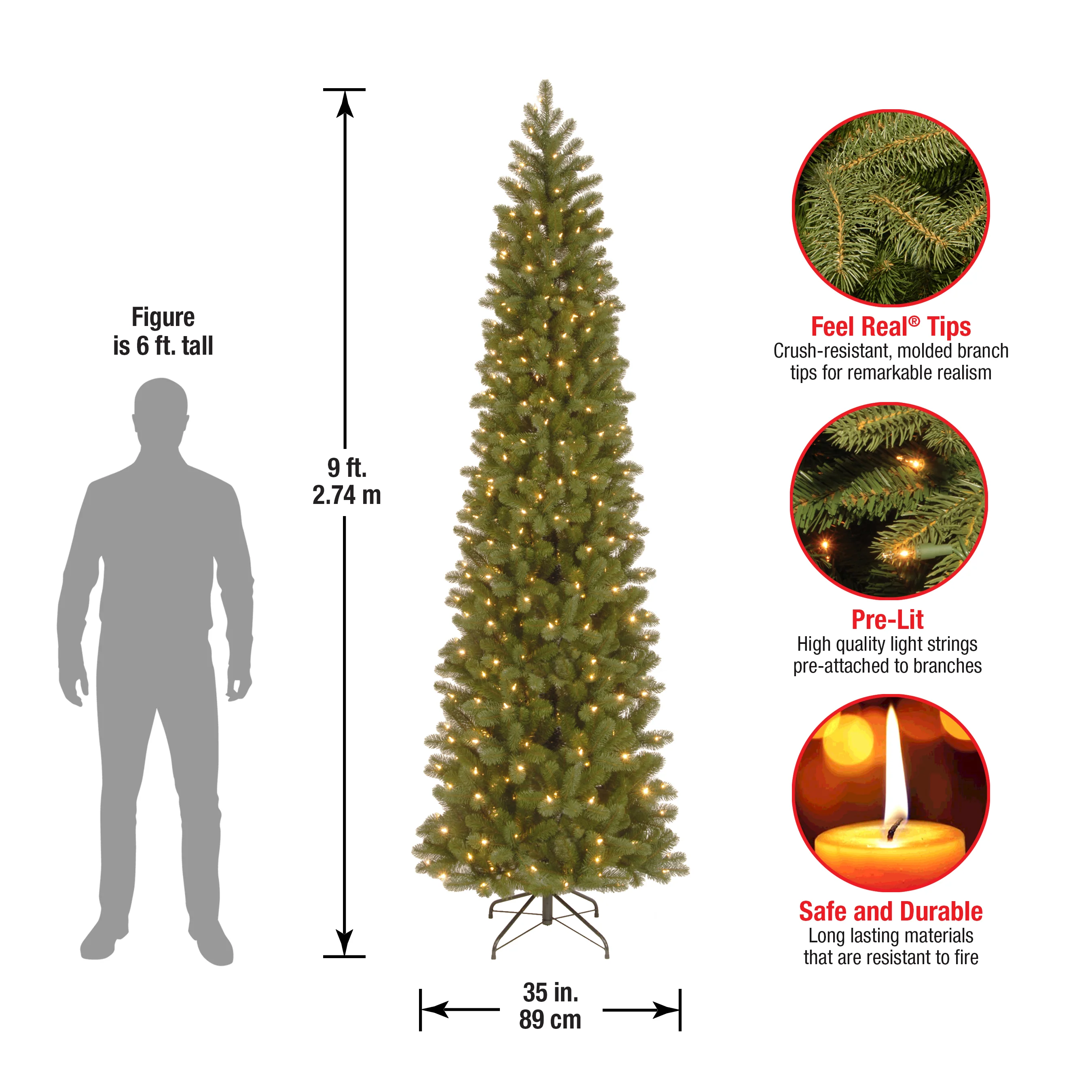 9 ft. Pre-Lit Downswept Douglas Fir Pencil Slim Tree with Clear Lights, Plug-In - Image 6