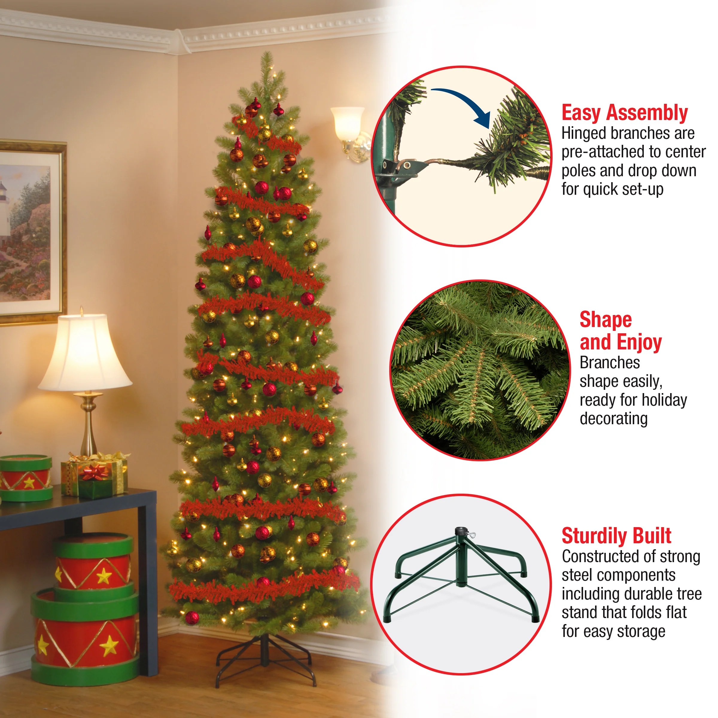 9 ft. Pre-Lit Downswept Douglas Fir Pencil Slim Tree with Clear Lights, Plug-In - Image 7