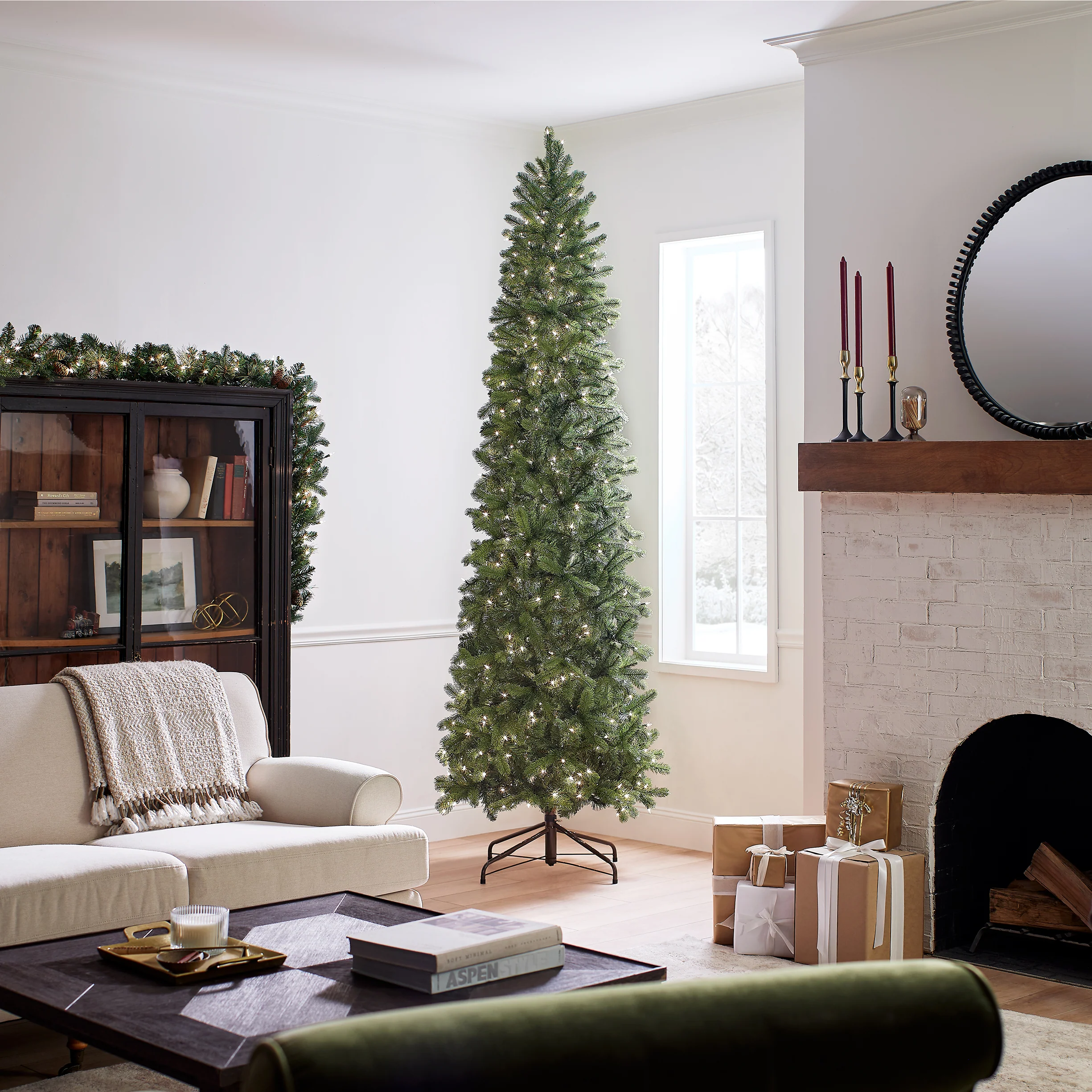 9 ft. Pre-Lit Downswept Douglas Fir Pencil Slim Tree with Clear Lights, Plug-In - Image 8