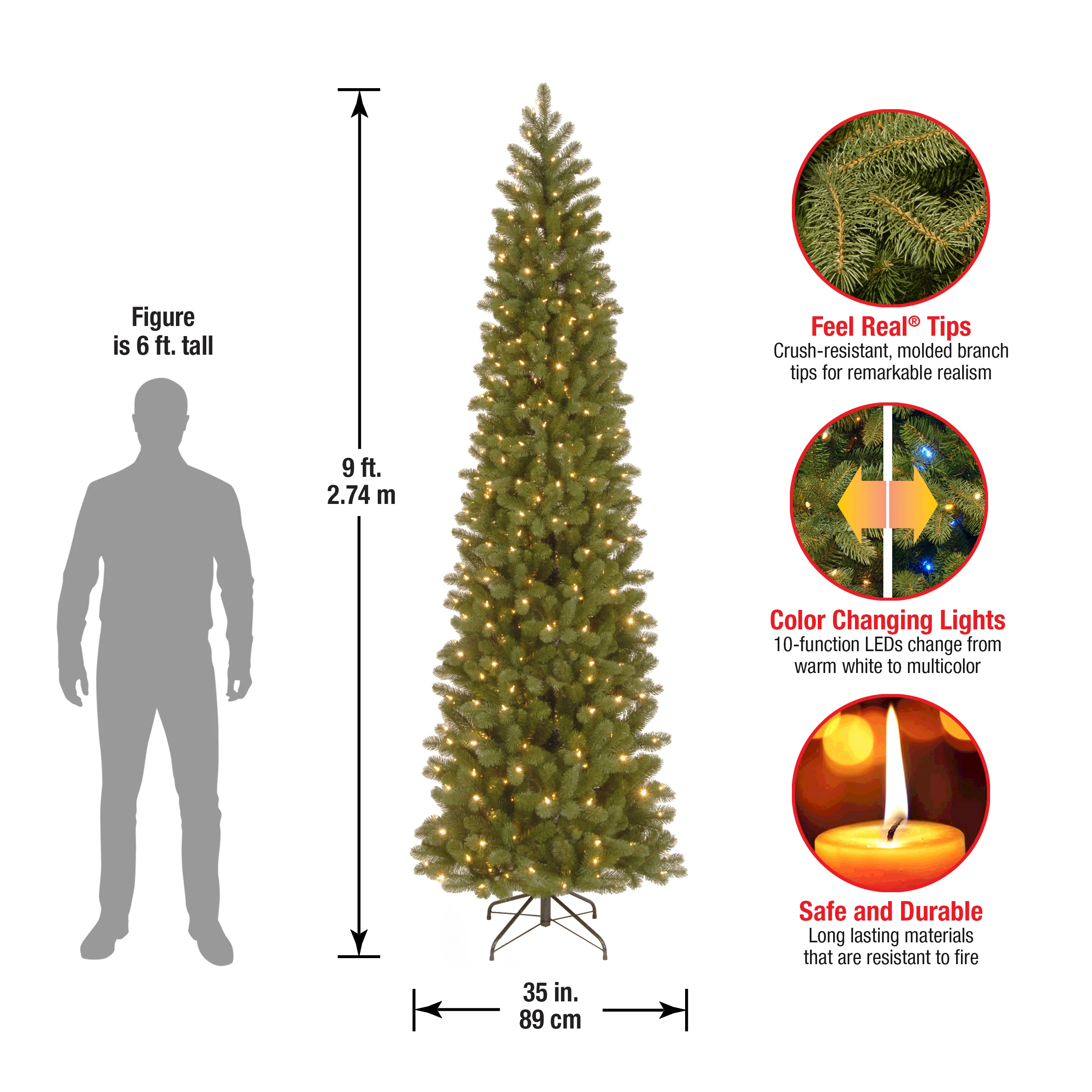 9 ft. Pre-Lit Downswept Douglas Fir Pencil Slim Tree with Dual Color LED Lights, Plug-In - Image 7