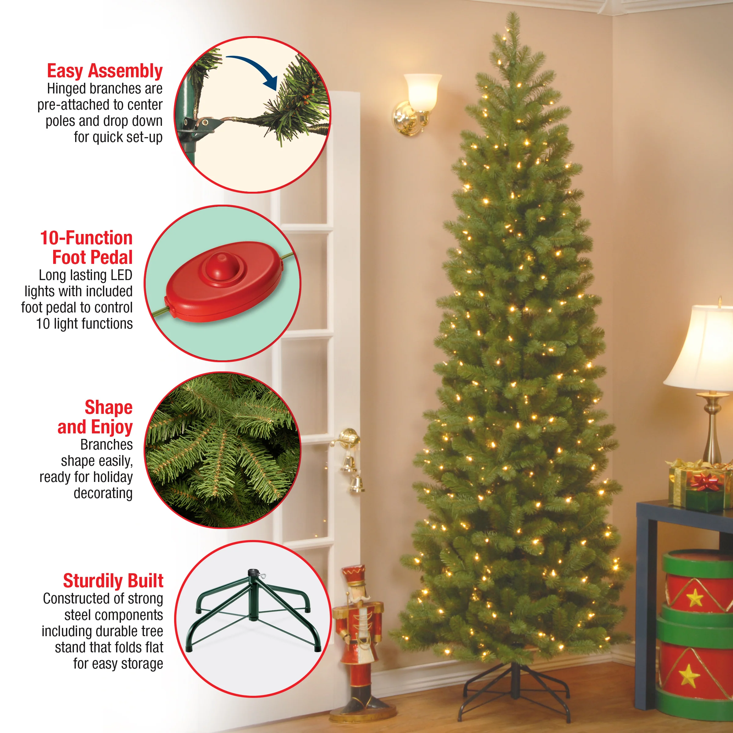 9 ft. Pre-Lit Downswept Douglas Fir Pencil Slim Tree with Dual Color LED Lights, Plug-In - Image 8