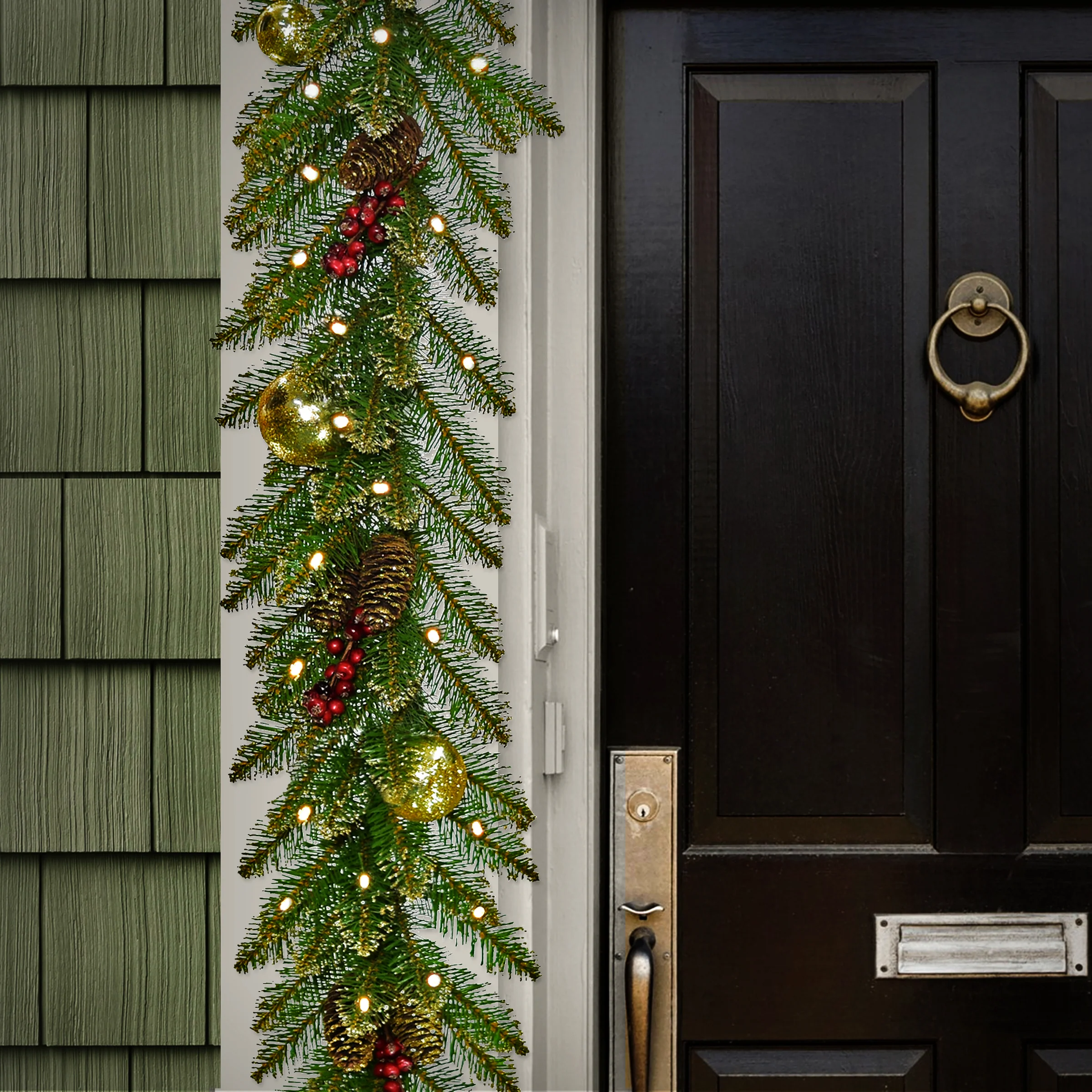 9 ft. Pre-Lit Dunhill Fir Glittery Gold Garland with LED Lights - Image 2