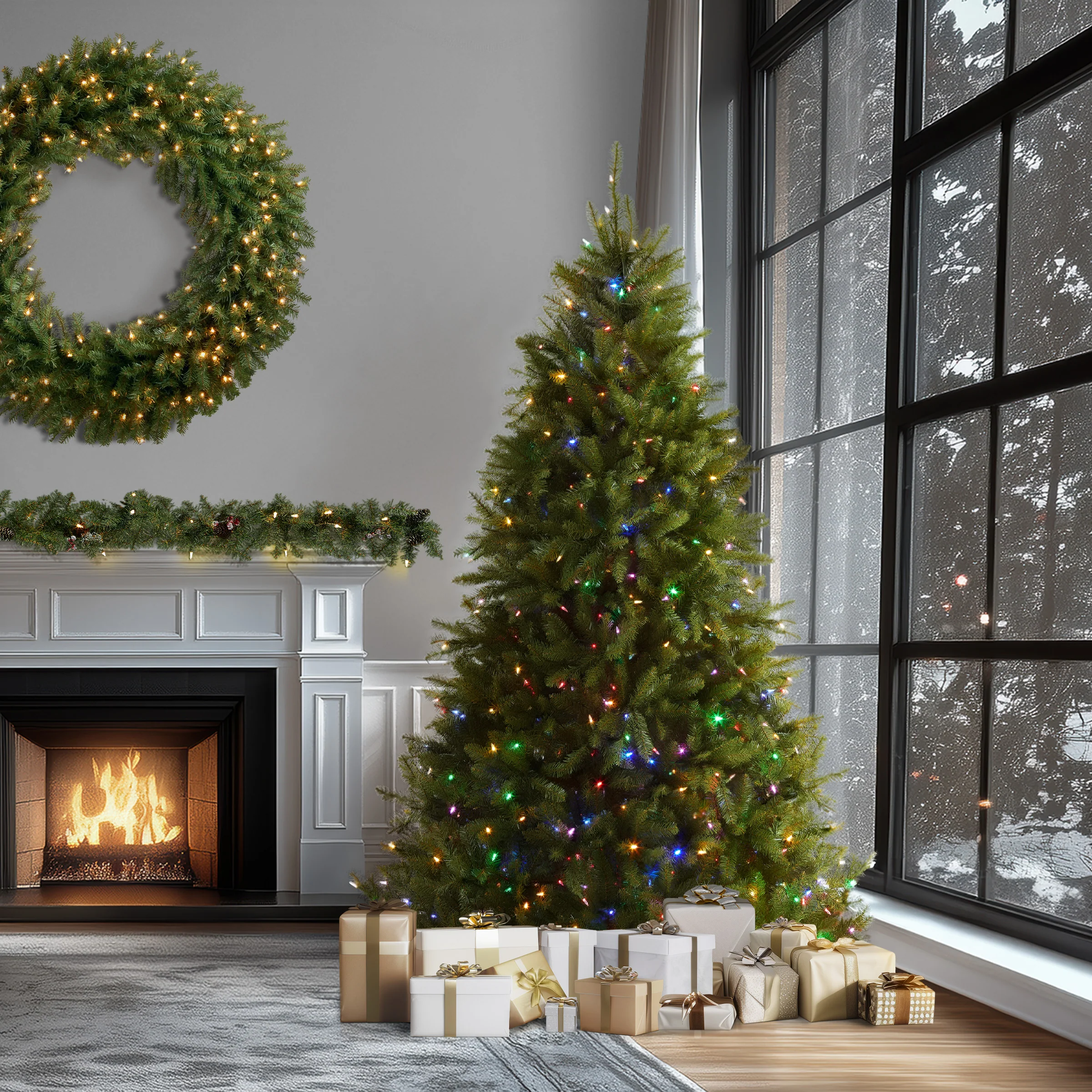 9 ft. Pre-Lit Dunhill Fir Tree with PowerConnect  Dual Color LED Lights, Plug-In - Image 2