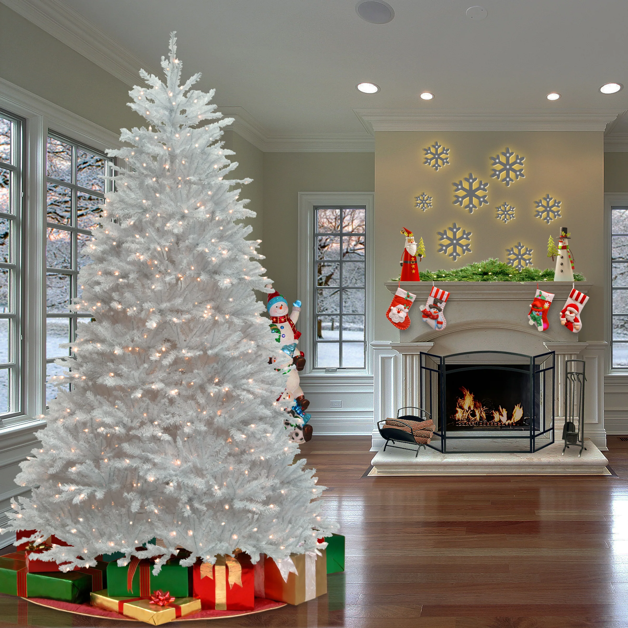 9 ft. Pre-Lit Dunhill Fir White Tree with Clear Lights, Plug-In - Image 7