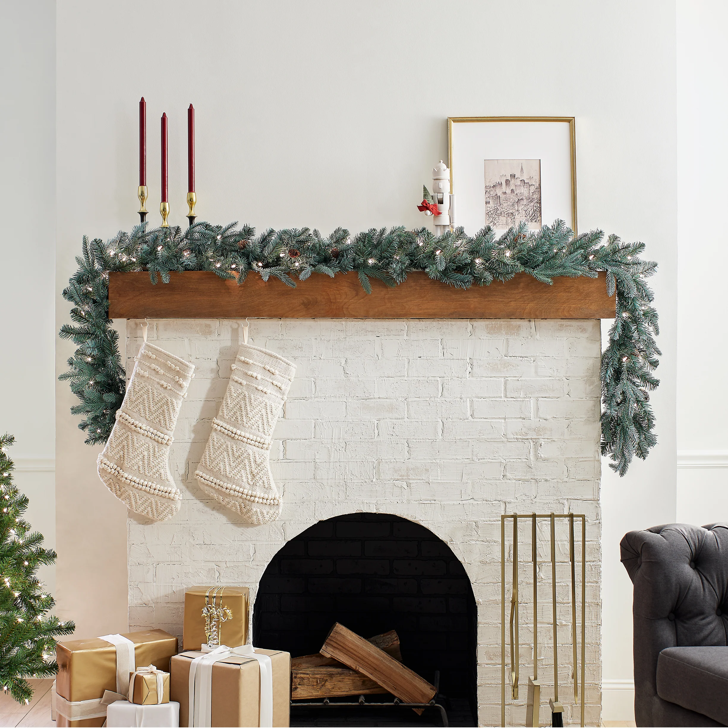 9 ft. Pre-Lit Frosted Arctic Spruce Garland with Clear Lights, Plug-In - Image 2