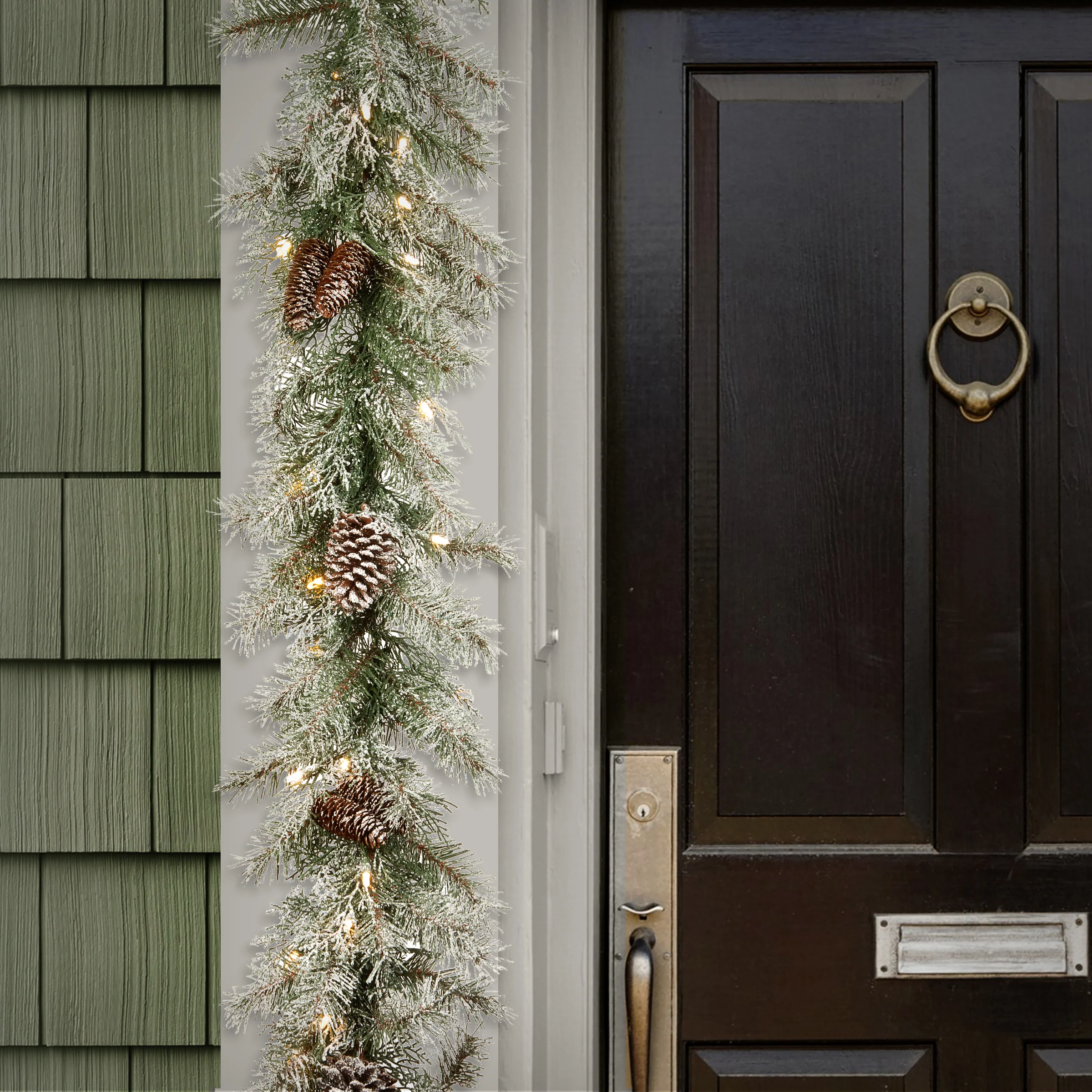 9 ft. Pre-Lit Frosted Mountain Spruce Garland with Clear Lights - Image 2