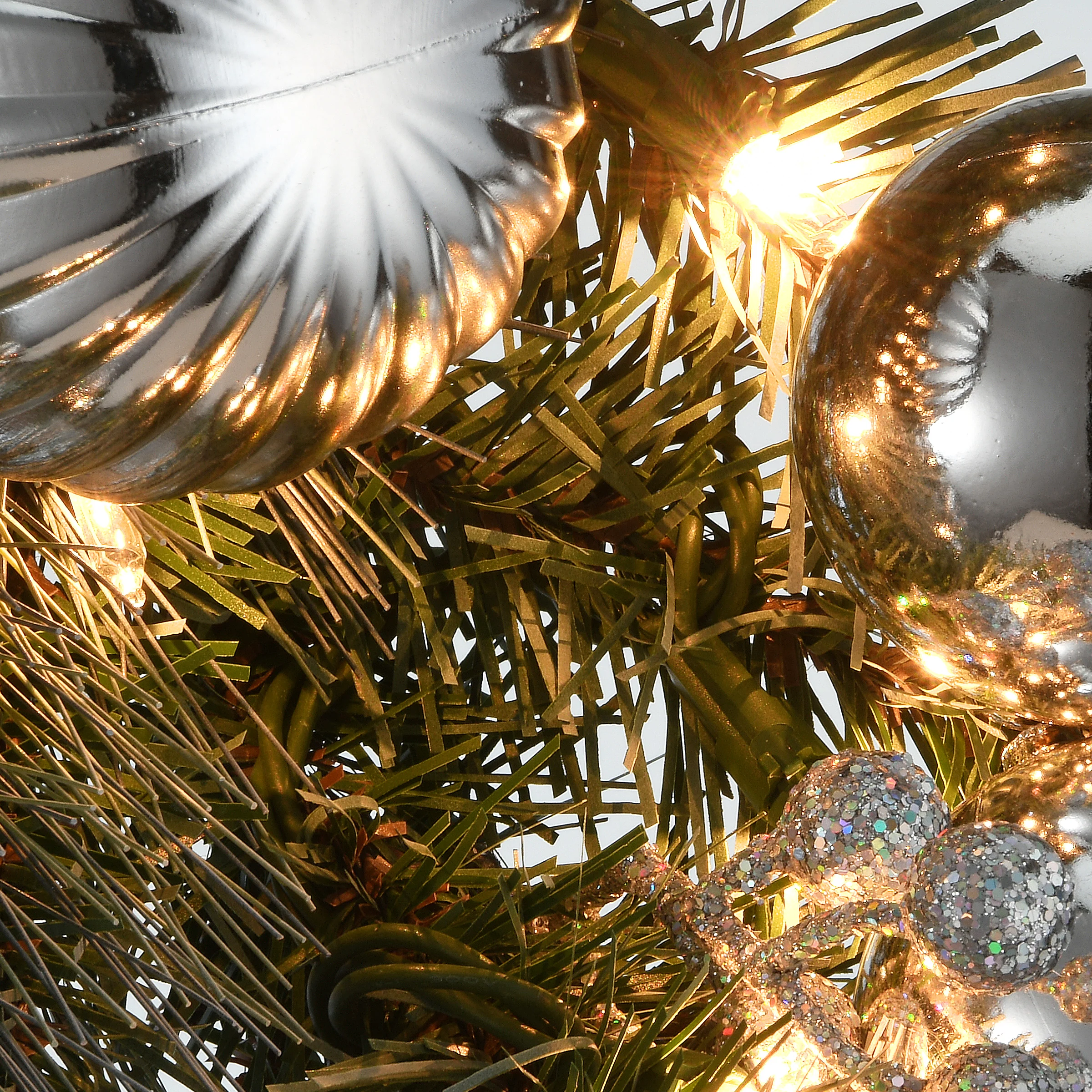 9 ft. Pre-Lit Frosted Silver Pine Garland with Clear Lights - Image 3