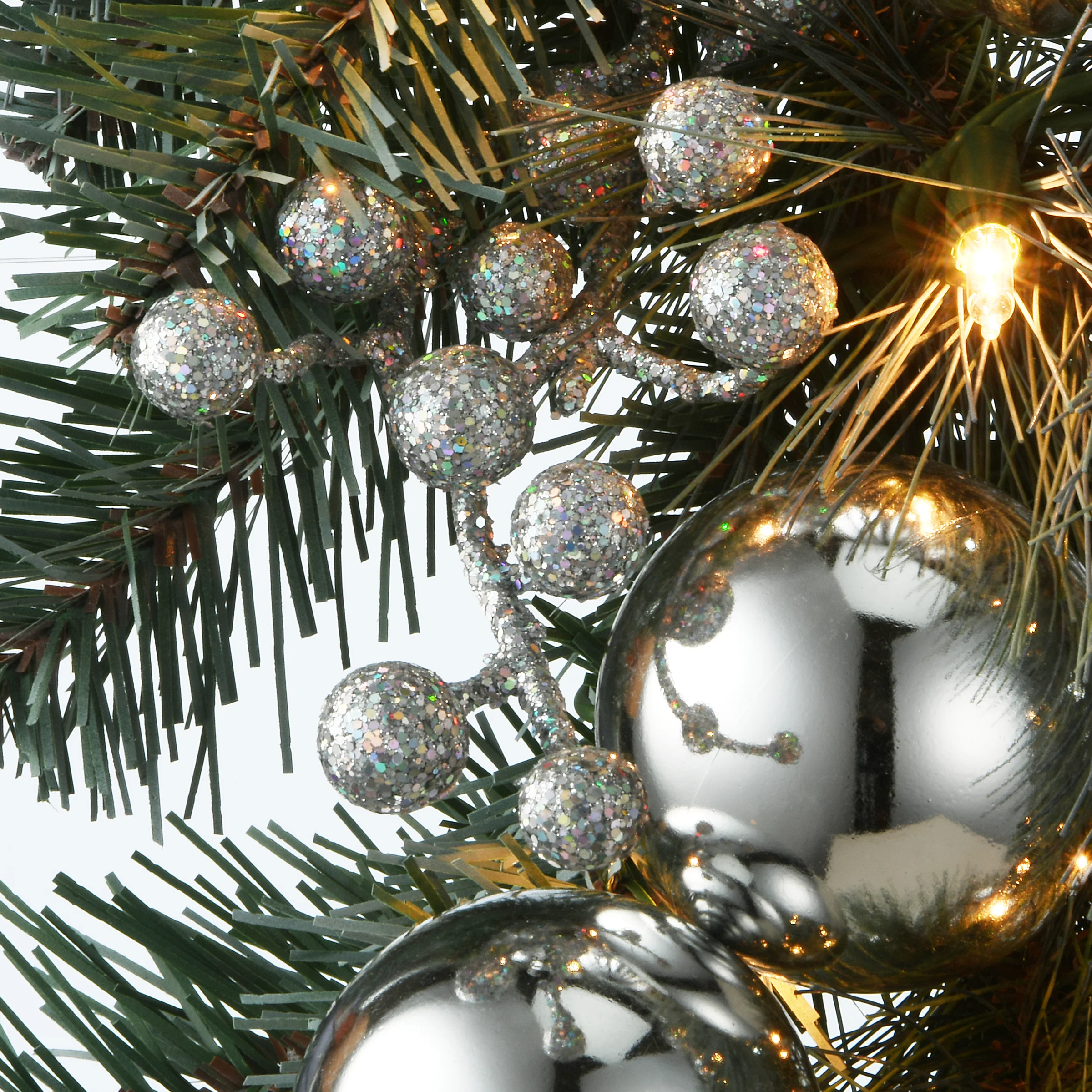 9 ft. Pre-Lit Frosted Silver Pine Garland with Clear Lights - Image 4
