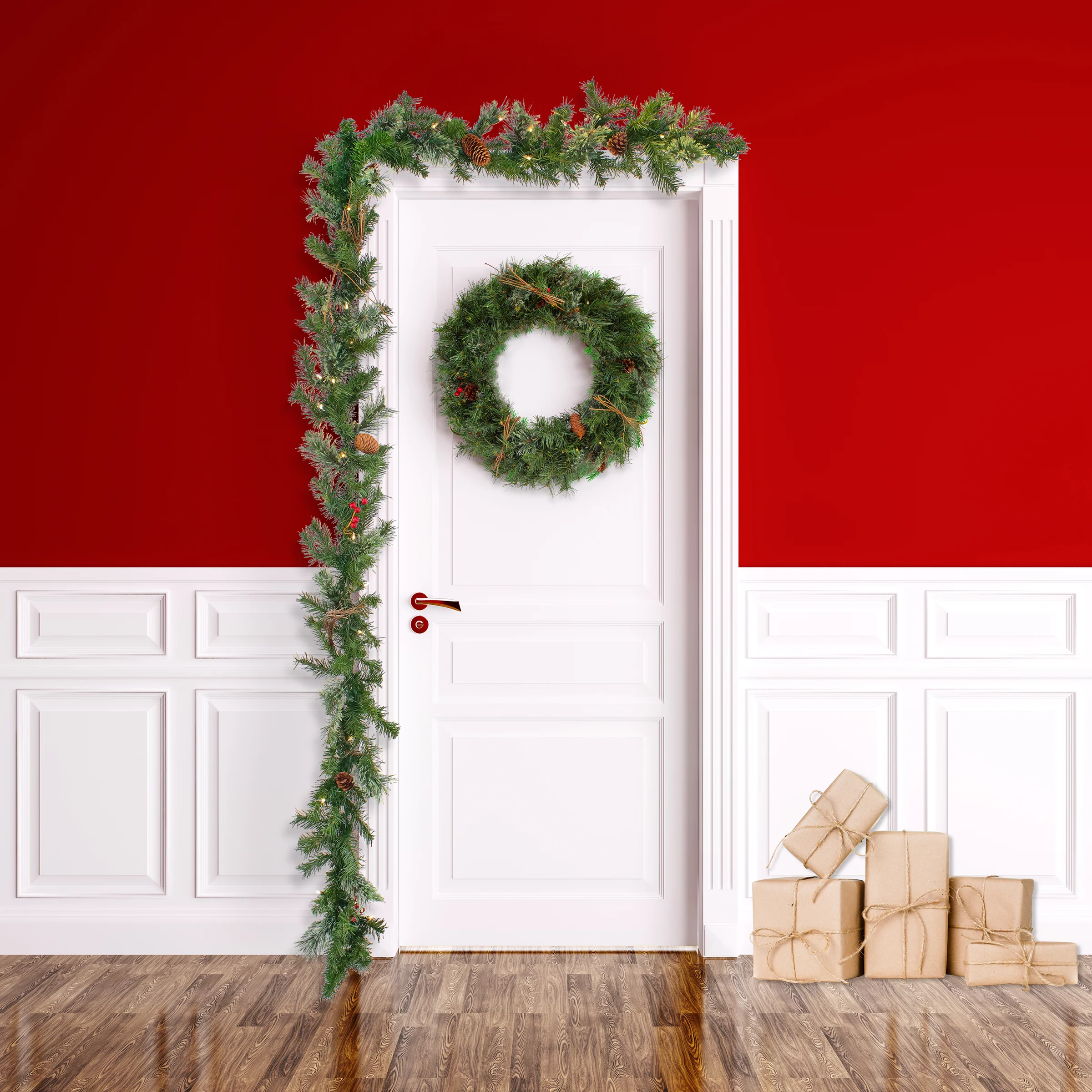 9 ft. Pre-Lit Glistening Pine Garland with Clear Lights, Plug-In - Image 2