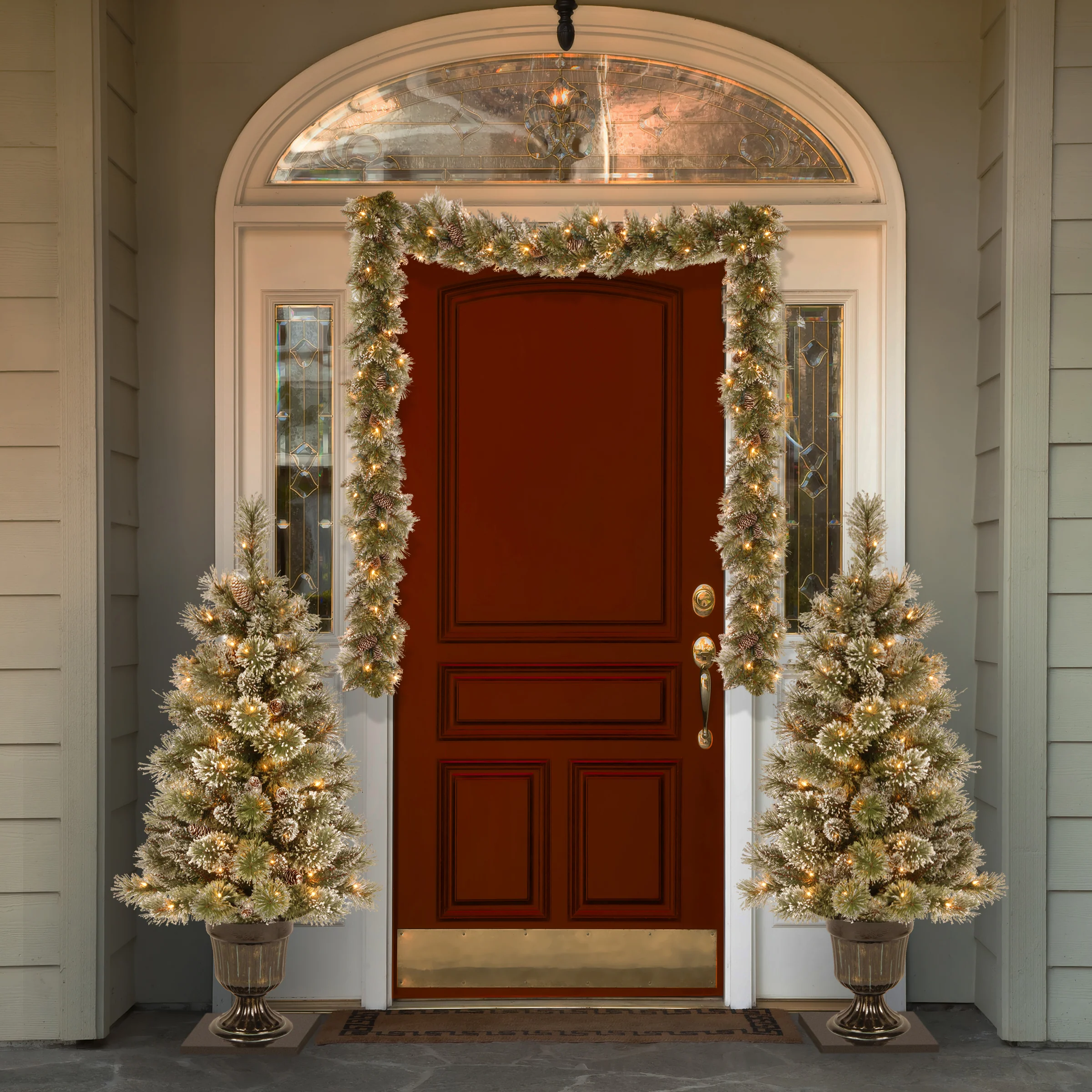 9 ft. Pre-Lit Glittery Bristle Pine Garland with Warm White LED Lights, Plug-In - Image 2