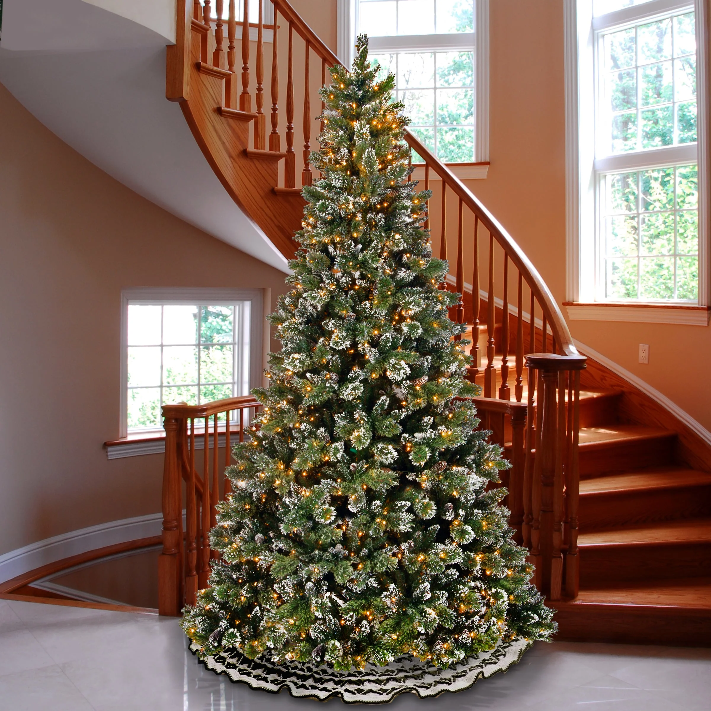 9 ft. Pre-Lit Glittery Bristle Pine Tree with Clear Lights - Image 4