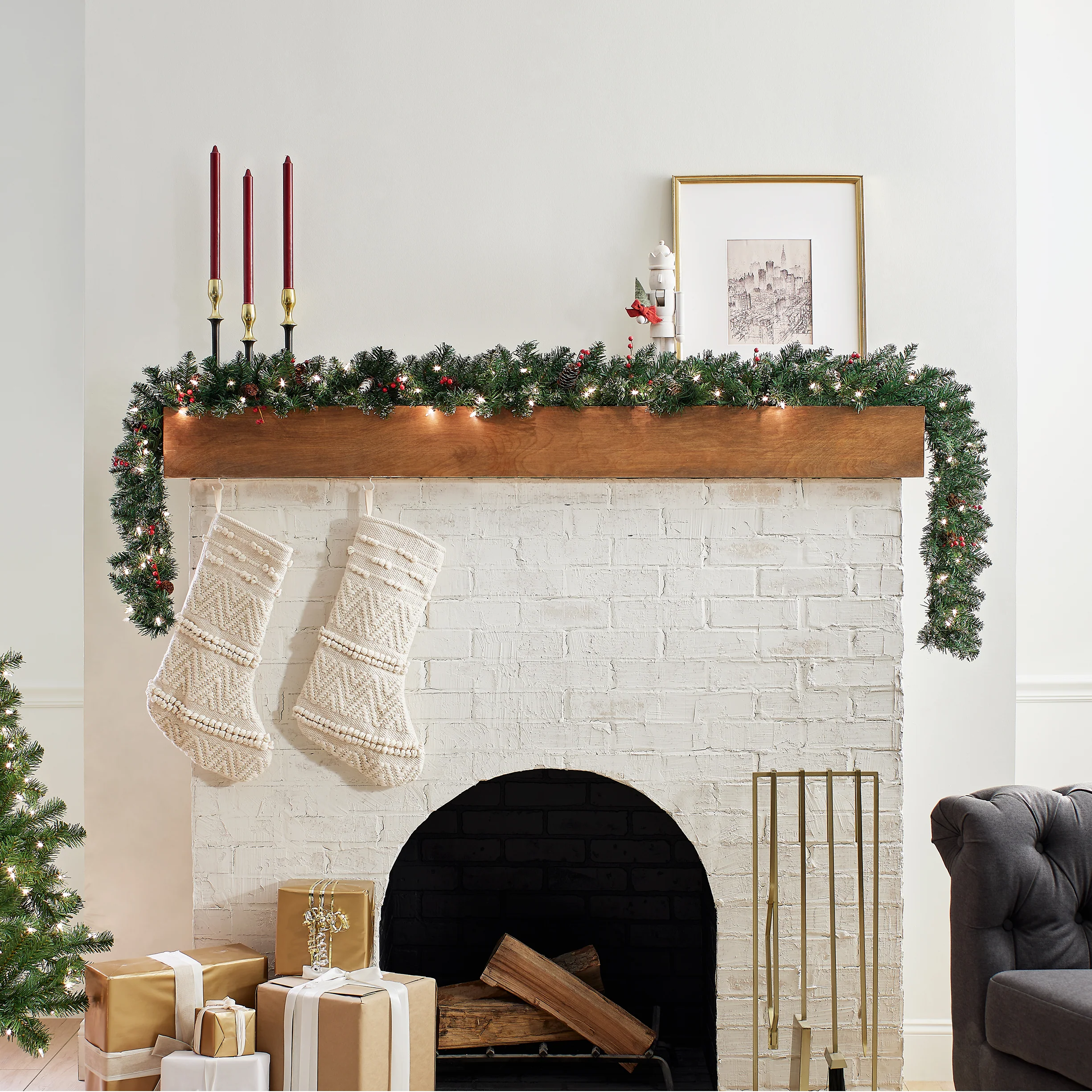 9 ft. Pre-Lit Glittery Mountain Spruce Garland with Clear Lights, Plug-In - Image 2