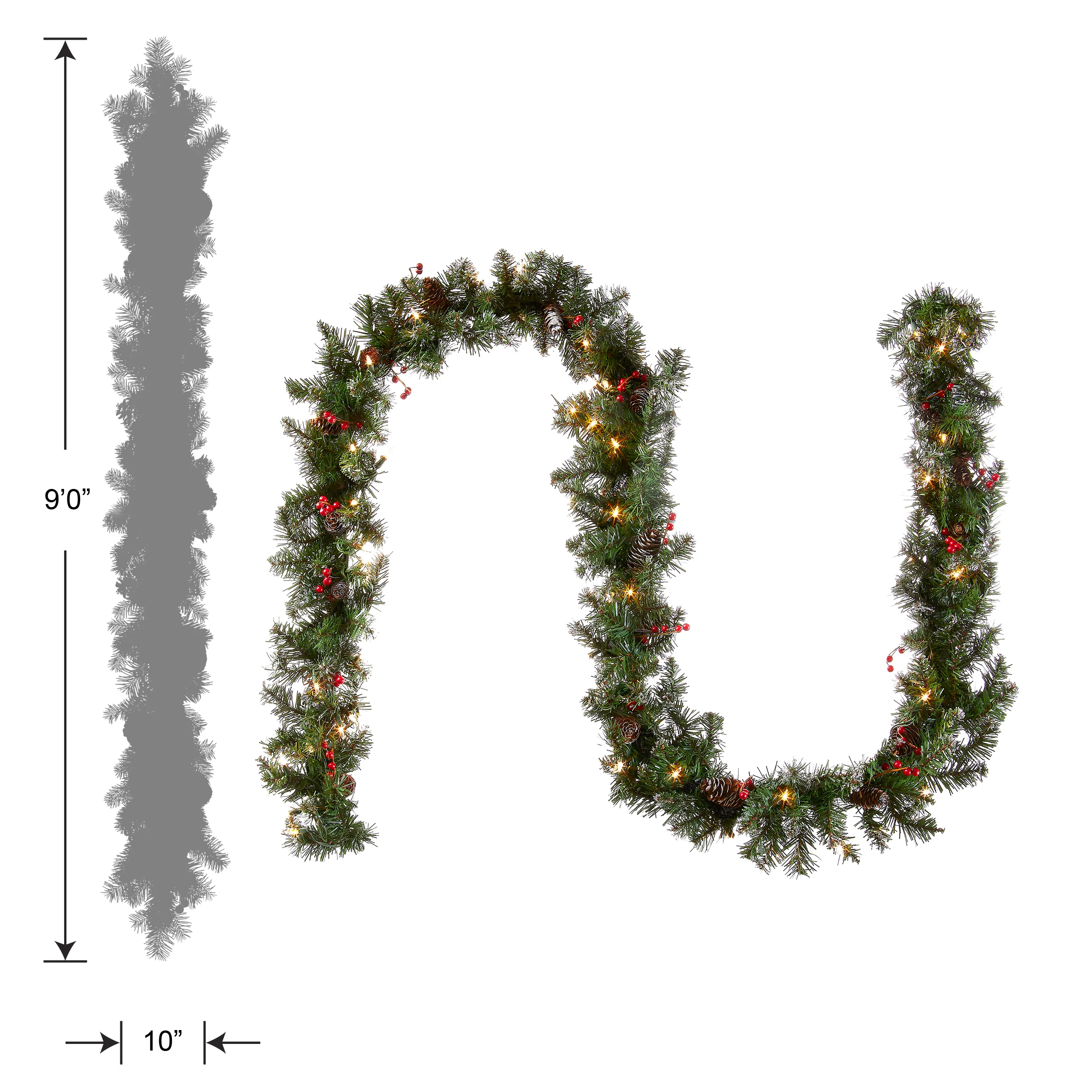 9 ft. Pre-Lit Glittery Mountain Spruce Garland with Clear Lights, Plug-In - Image 4