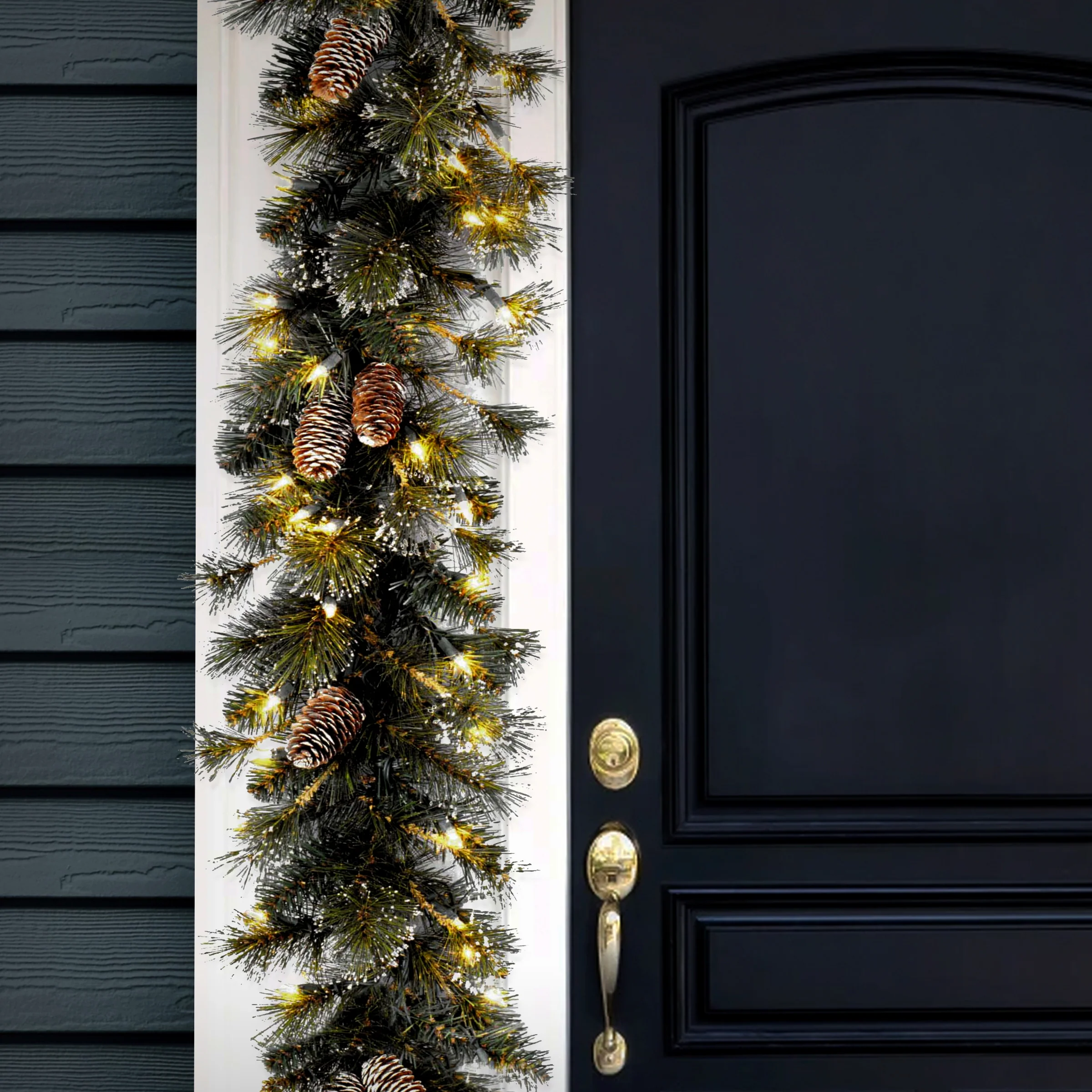 9 ft. Pre-Lit Glittery Pine Garland with Clear Lights, Plug-In - Image 2
