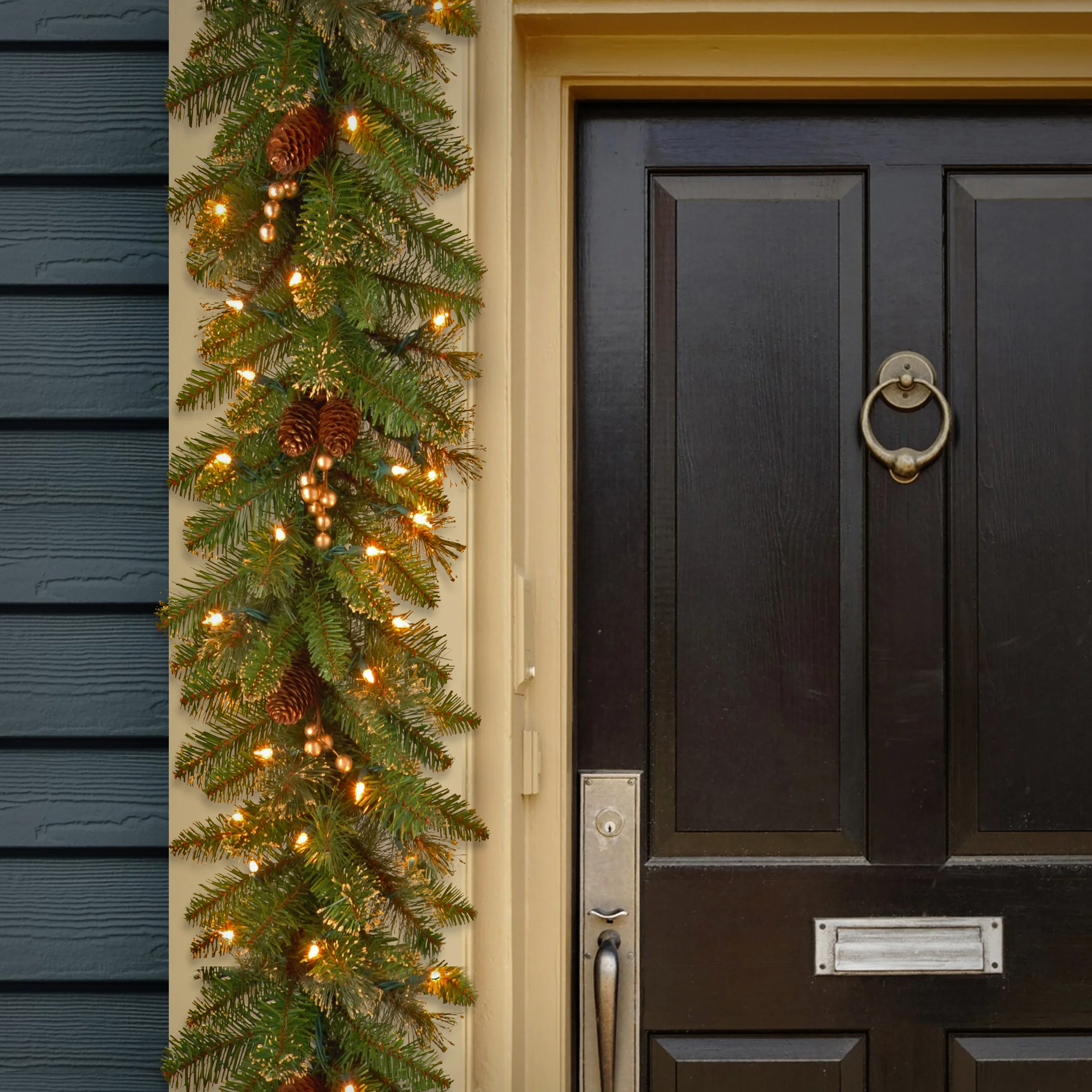 9 ft. Pre-Lit Glittery Pine Gold Garland with Clear Lights, Plug-In - Image 2