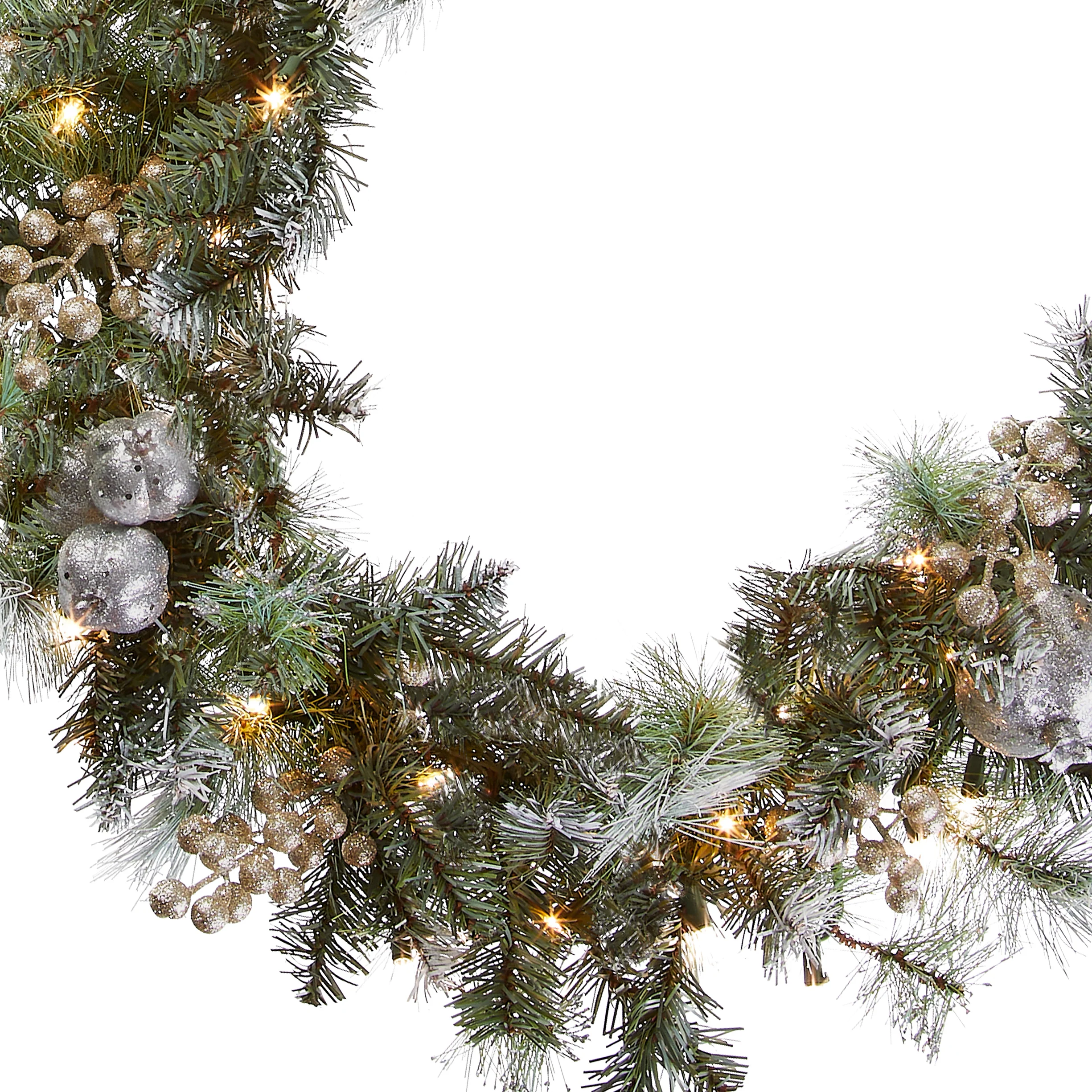 9 ft. Pre-Lit Glittery Pine Pomegranate Garland with Clear Lights, Plug-In - Image 3