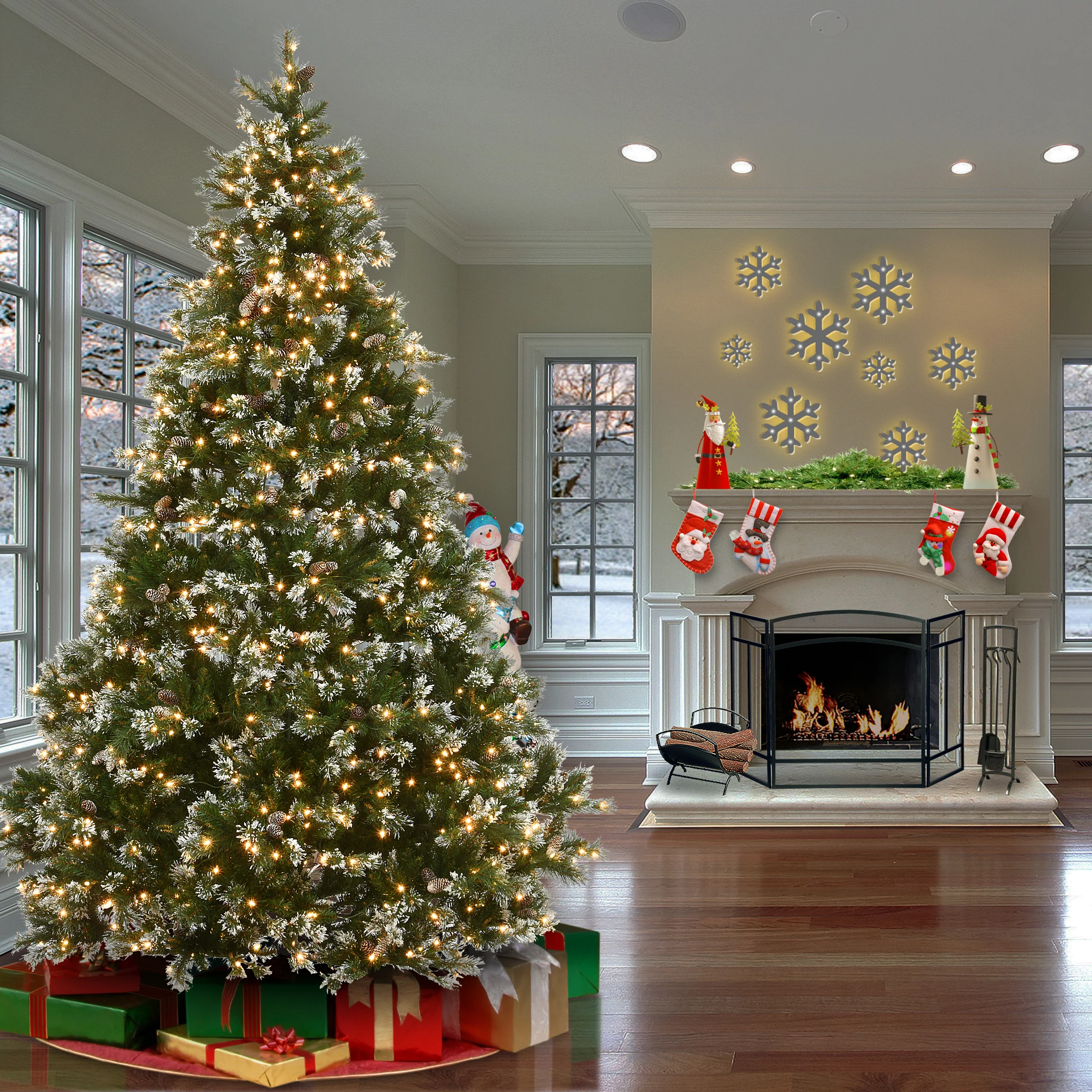 9 ft. Pre-Lit Glittery Pine Tree with Clear Lights - Image 2