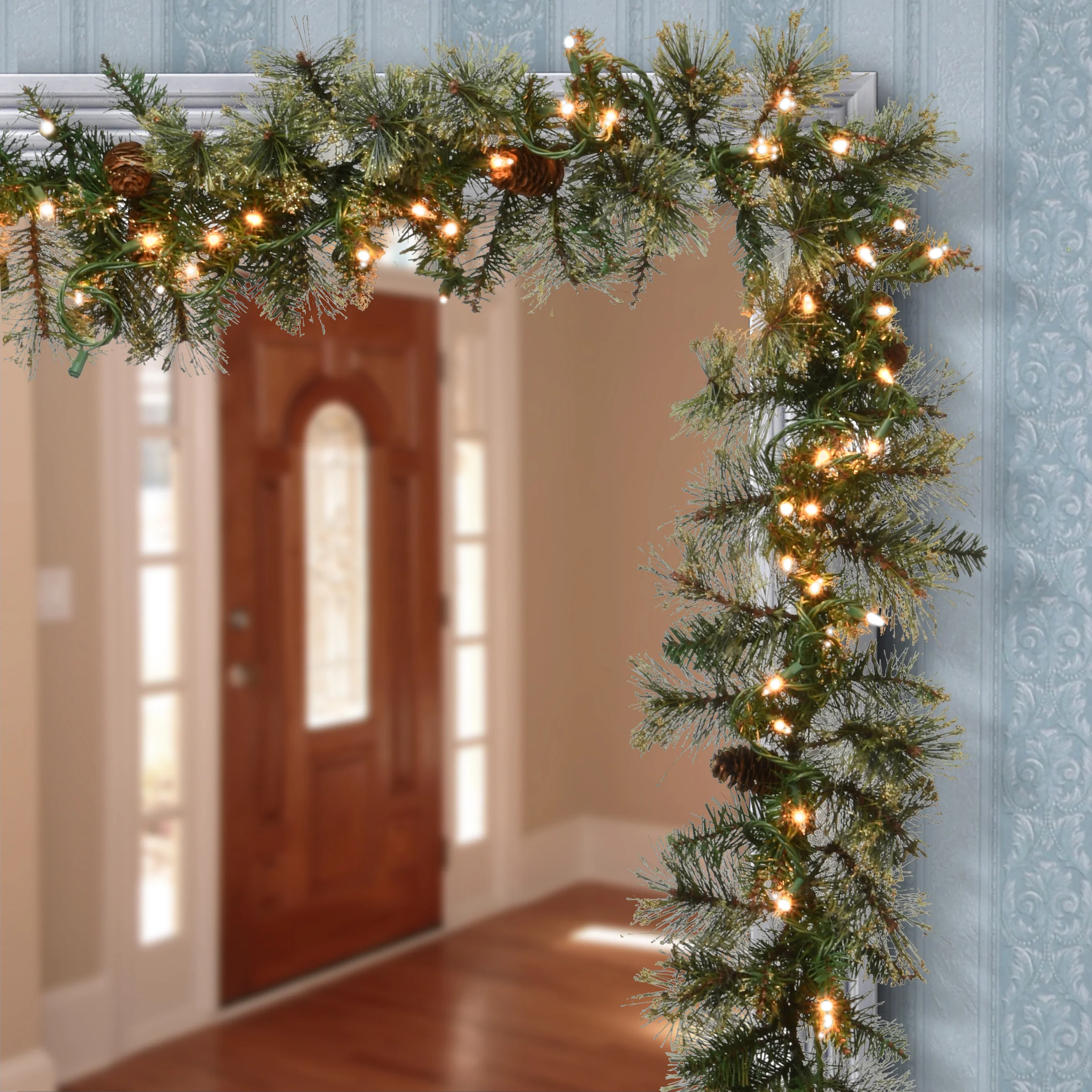 9 ft. Pre-Lit Golden Bristle Garland with Clear Lights, Plug-In - Image 2