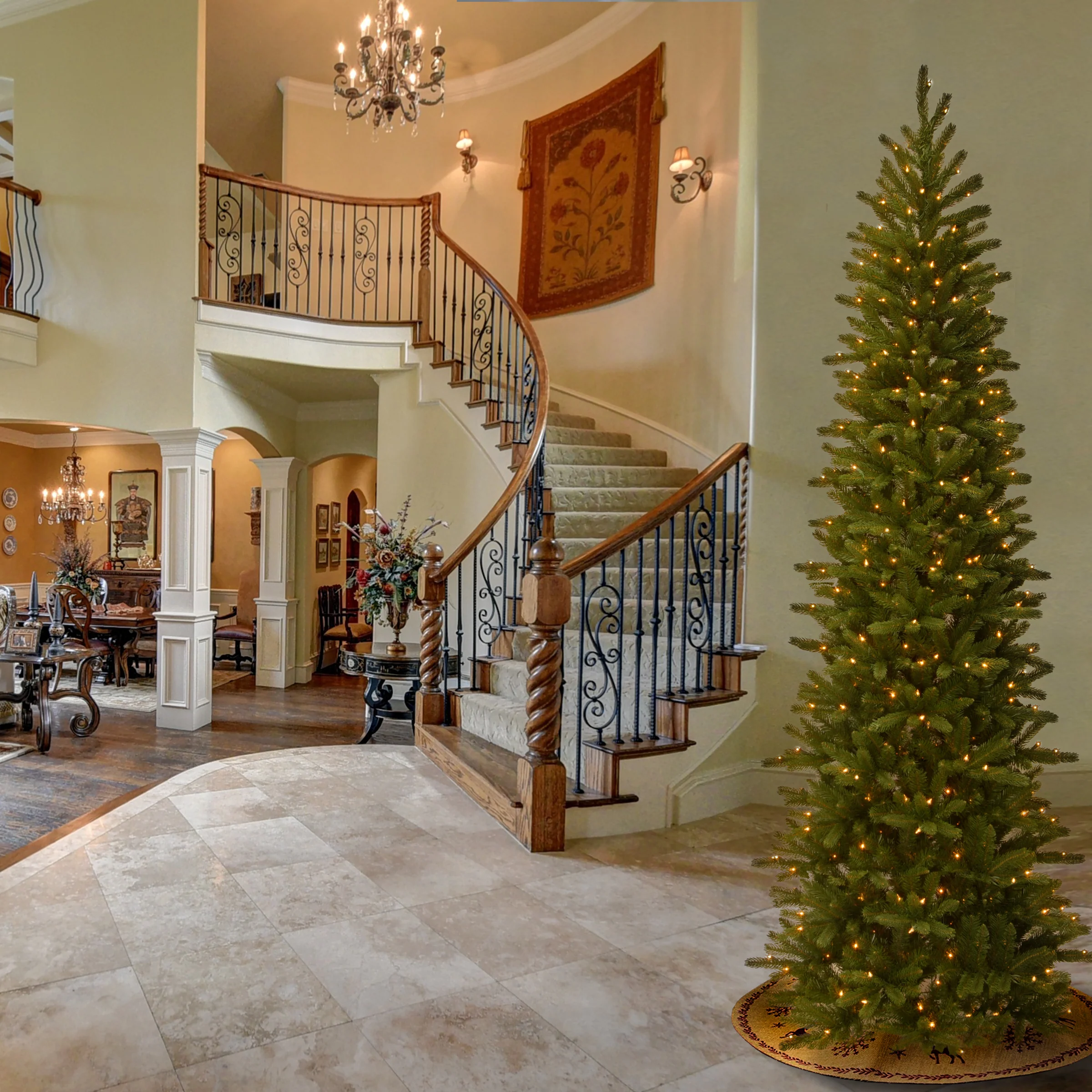 9 ft. Pre-Lit Grande Fir Pencil Slim Tree with Clear Lights - Image 2