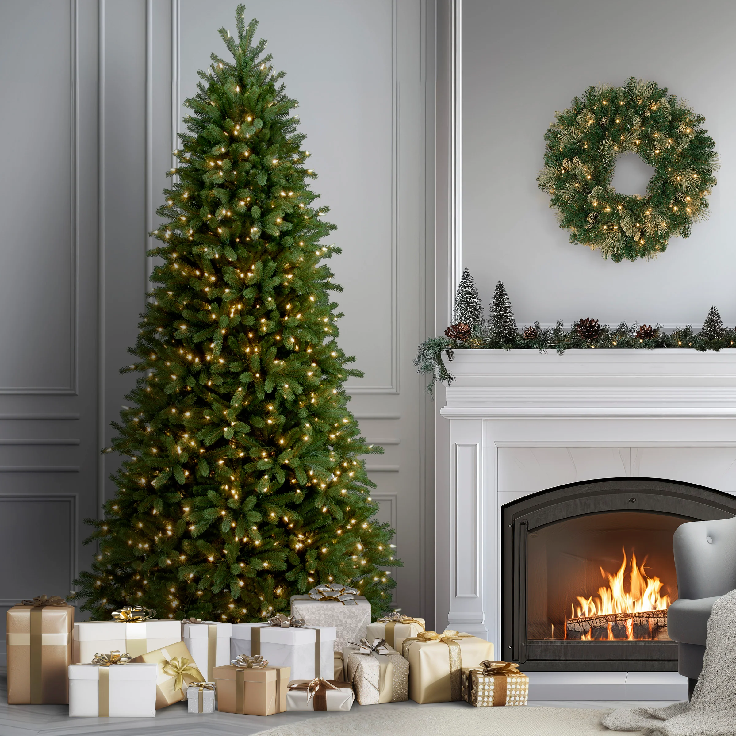 9 ft. Pre-Lit Jersey Fraser Fir Slim Tree with Clear Lights, Plug-In - Image 2