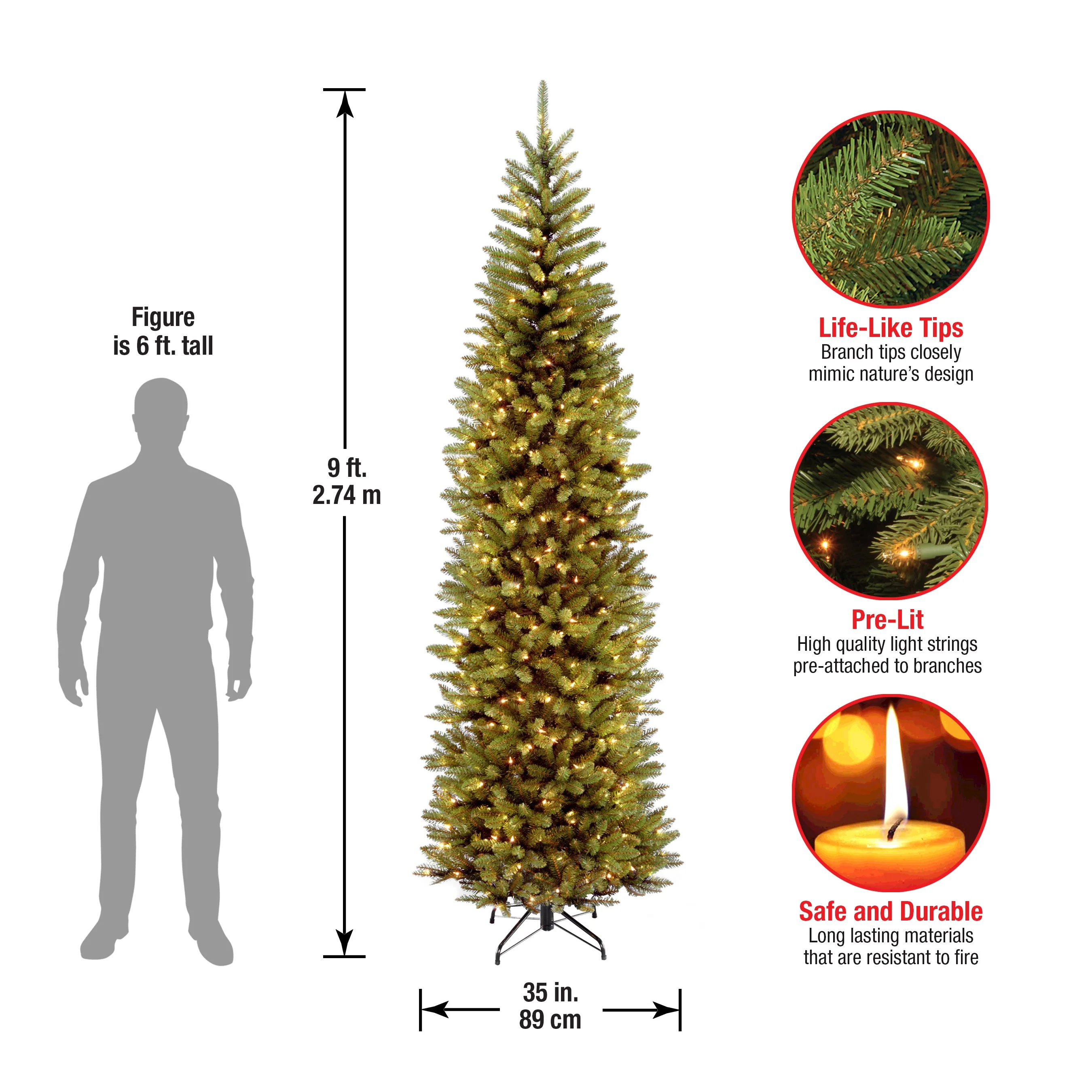 9 ft. Pre-Lit Kingswood Fir Pencil Tree with Clear Lights, Plug-In - Image 5