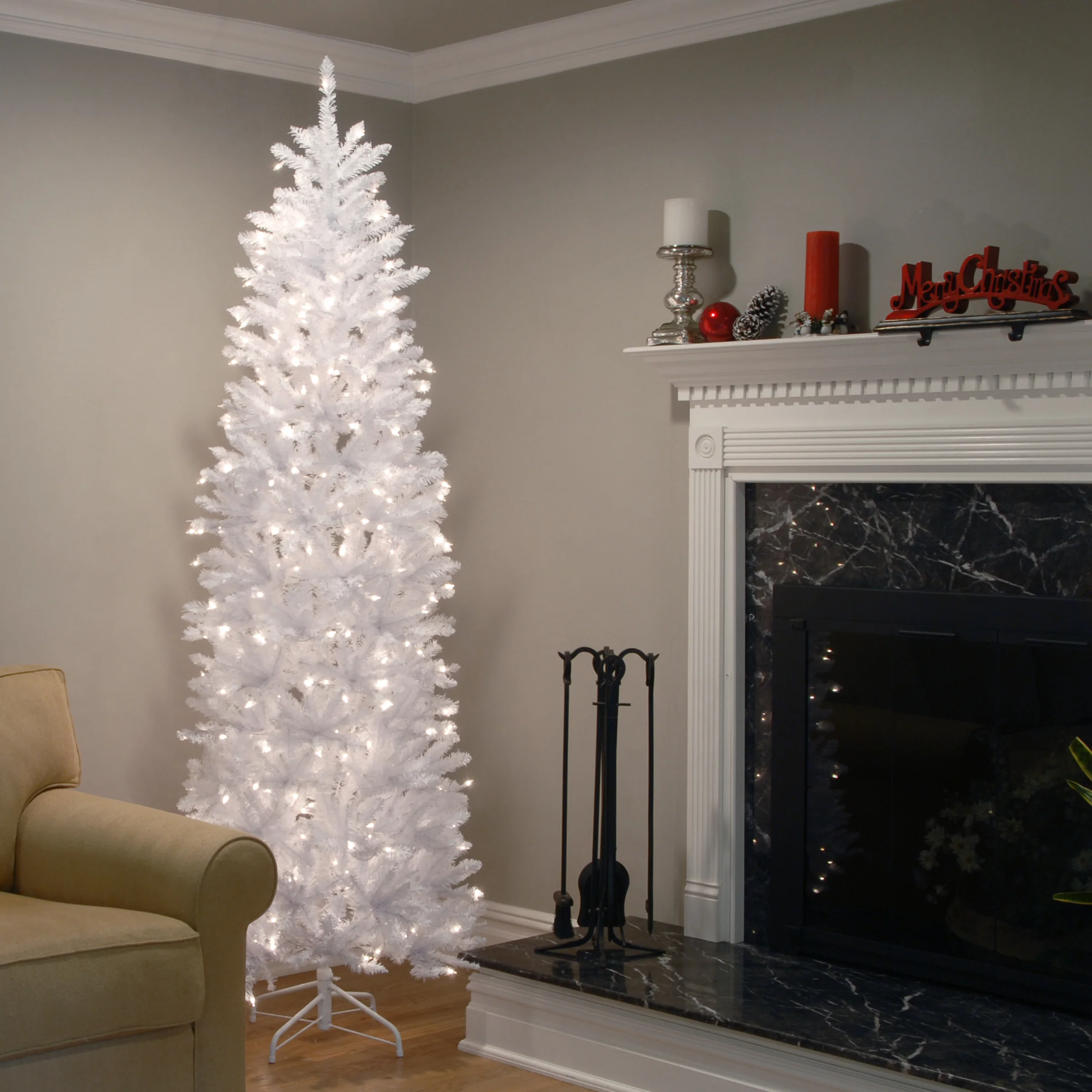 9 ft. Pre-Lit Kingswood Fir White Pencil Tree with Clear Lights, Plug-In - Image 3