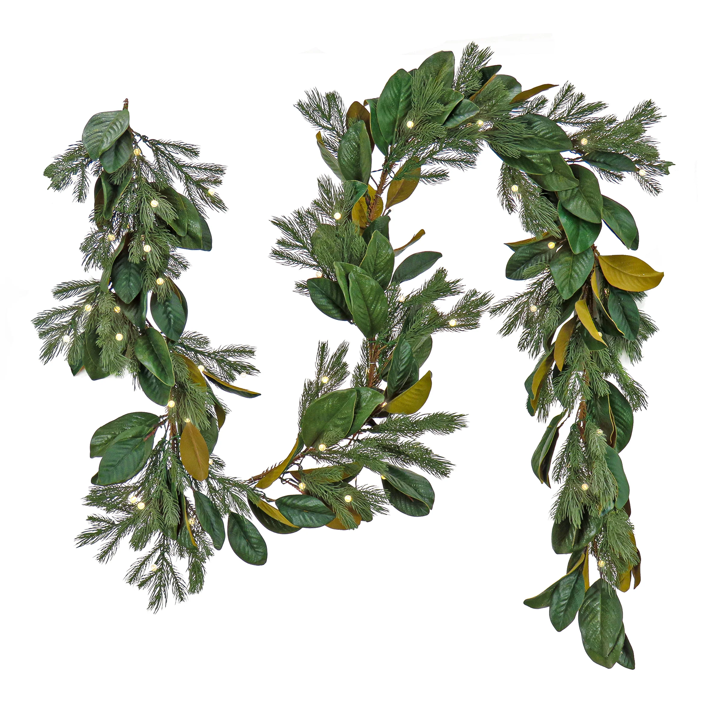 9 ft. Pre-Lit Magnolia Mix Pine Garland with White LED Lights