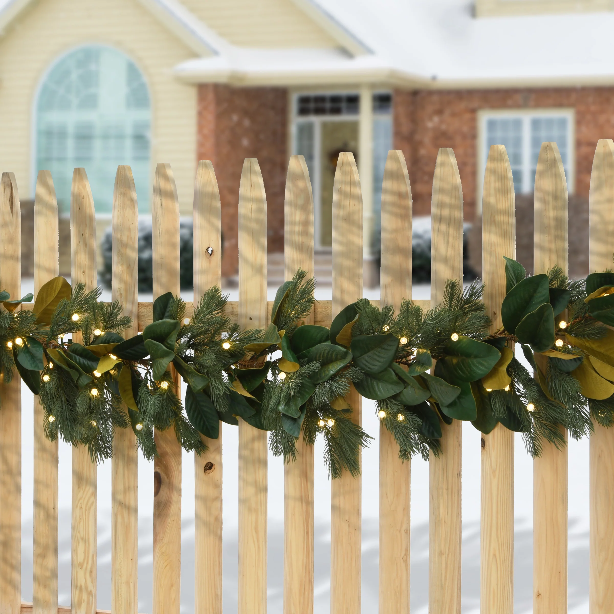 9 ft. Pre-Lit Magnolia Mix Pine Garland with White LED Lights - Image 2