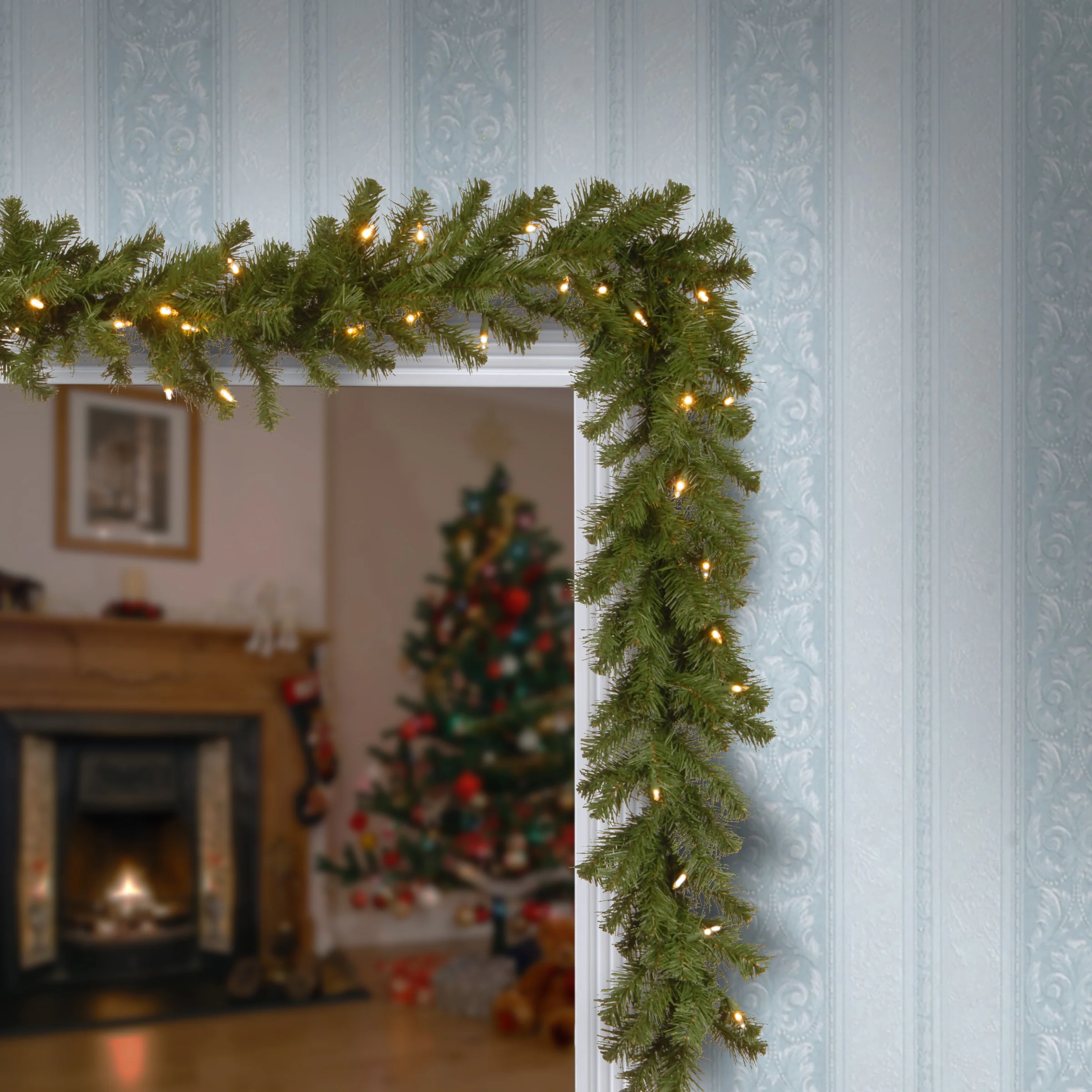 9 ft. Pre-Lit North Valley Spruce Garland with Dual Color LED Lights - Image 2
