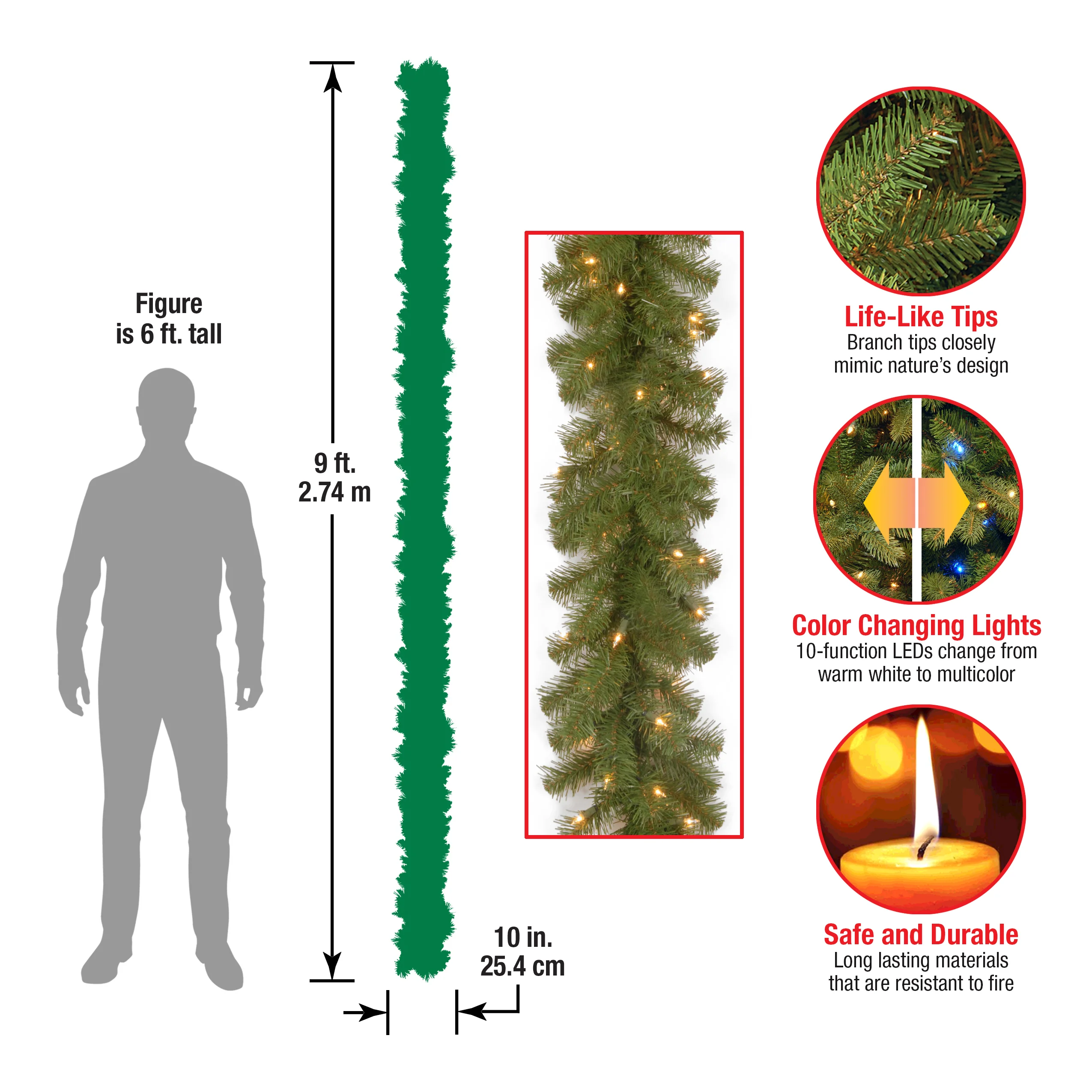 9 ft. Pre-Lit North Valley Spruce Garland with Dual Color LED Lights - Image 5