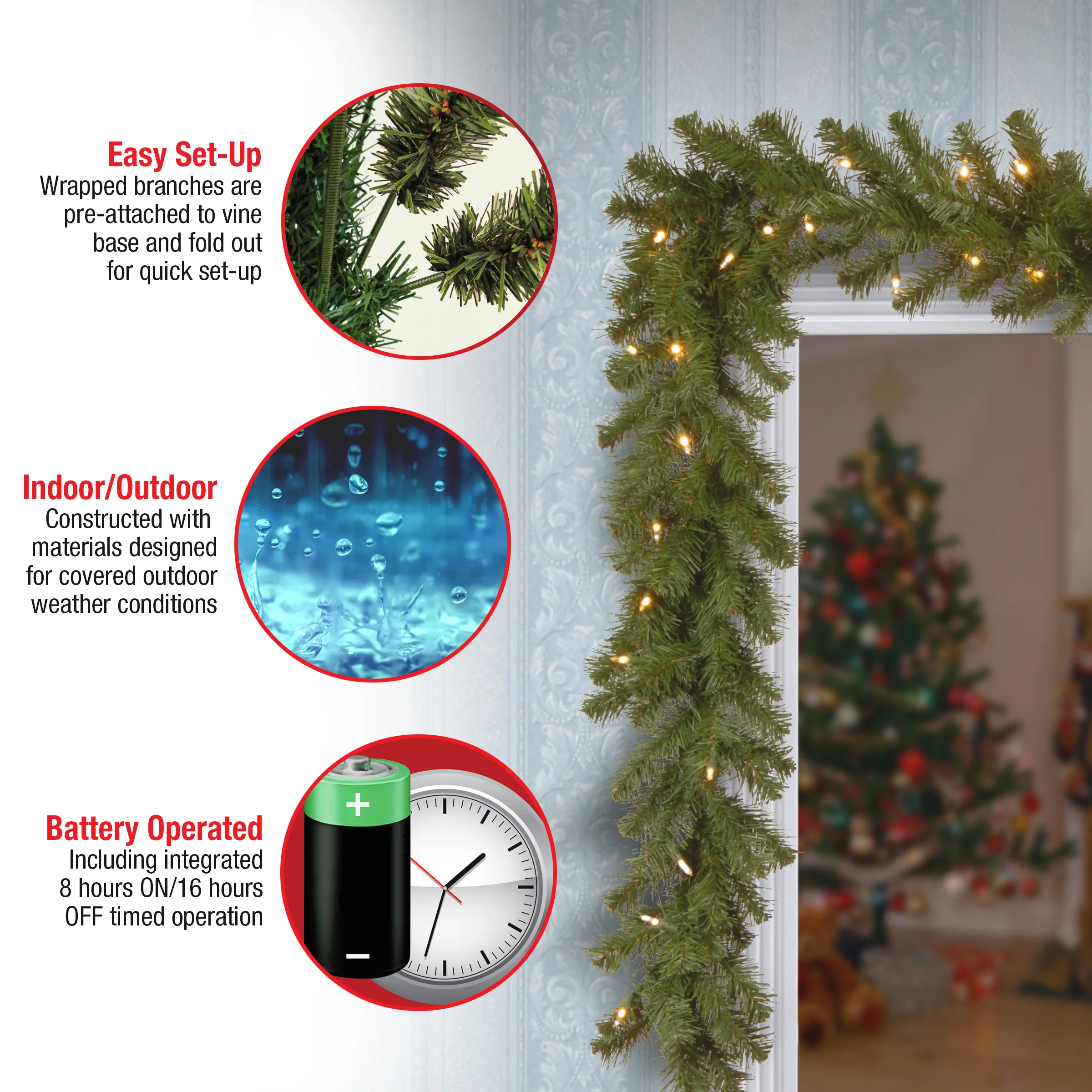 9 ft. Pre-Lit North Valley Spruce Garland with Dual Color LED Lights - Image 6