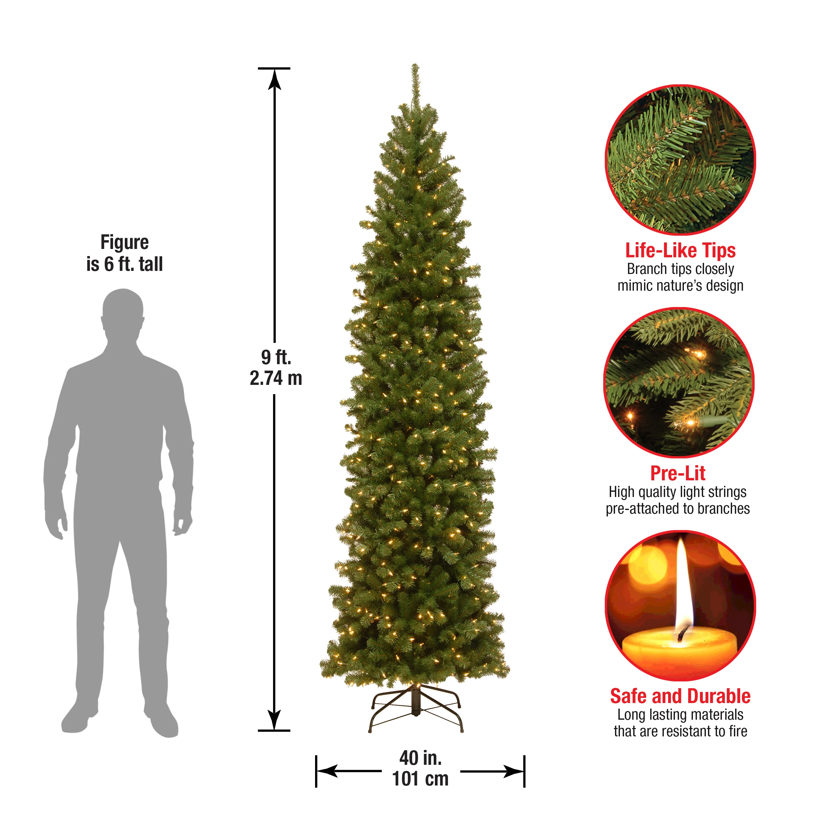 9 ft. Pre-Lit North Valley Spruce Pencil Slim Tree with Clear Lights, Plug-In - Image 7