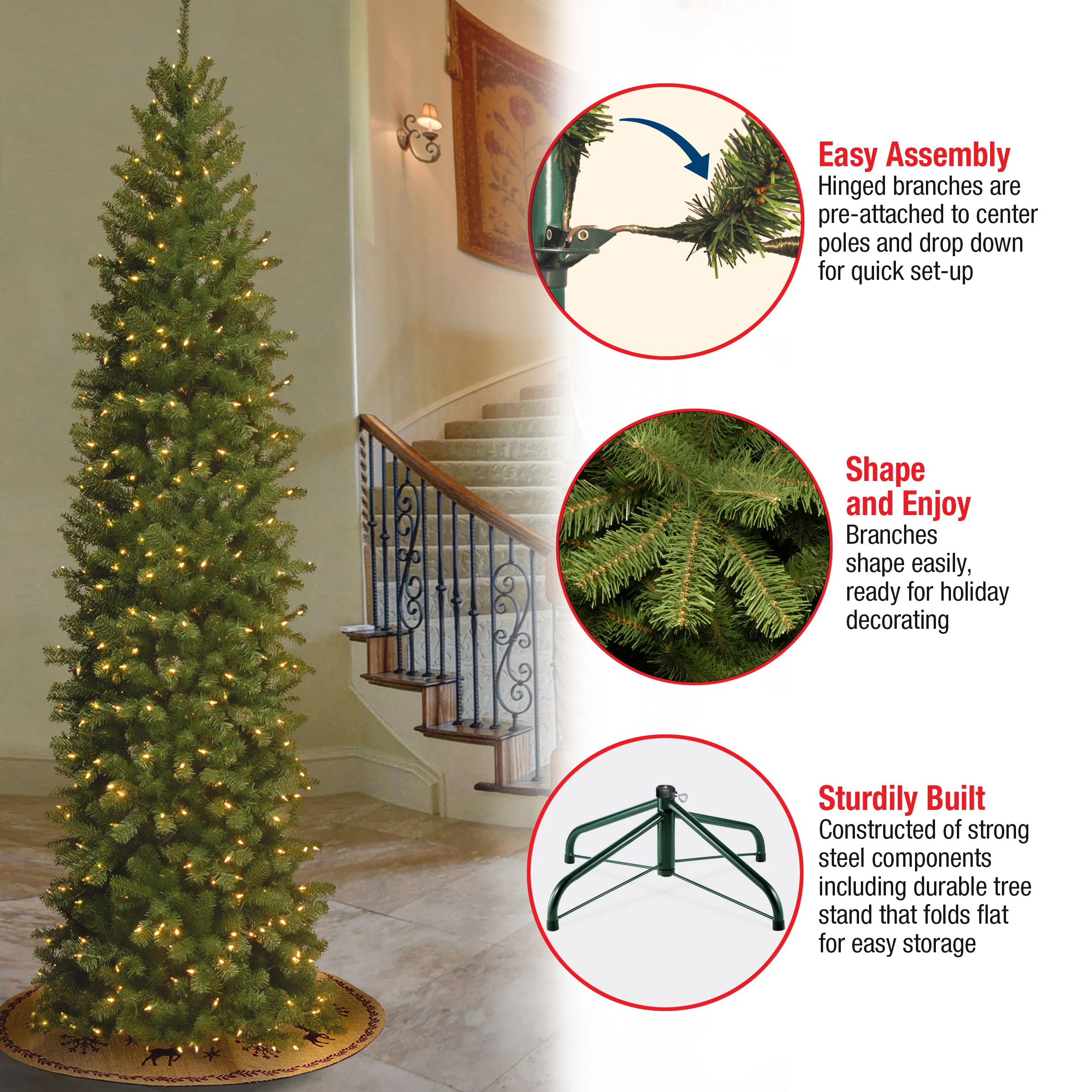 9 ft. Pre-Lit North Valley Spruce Pencil Slim Tree with Clear Lights, Plug-In - Image 8