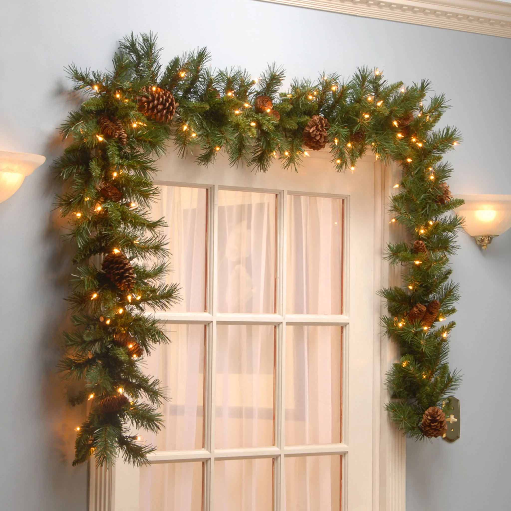 9 ft. Pre-Lit Pine Cone Garland with Clear Lights, Plug-In - Image 2