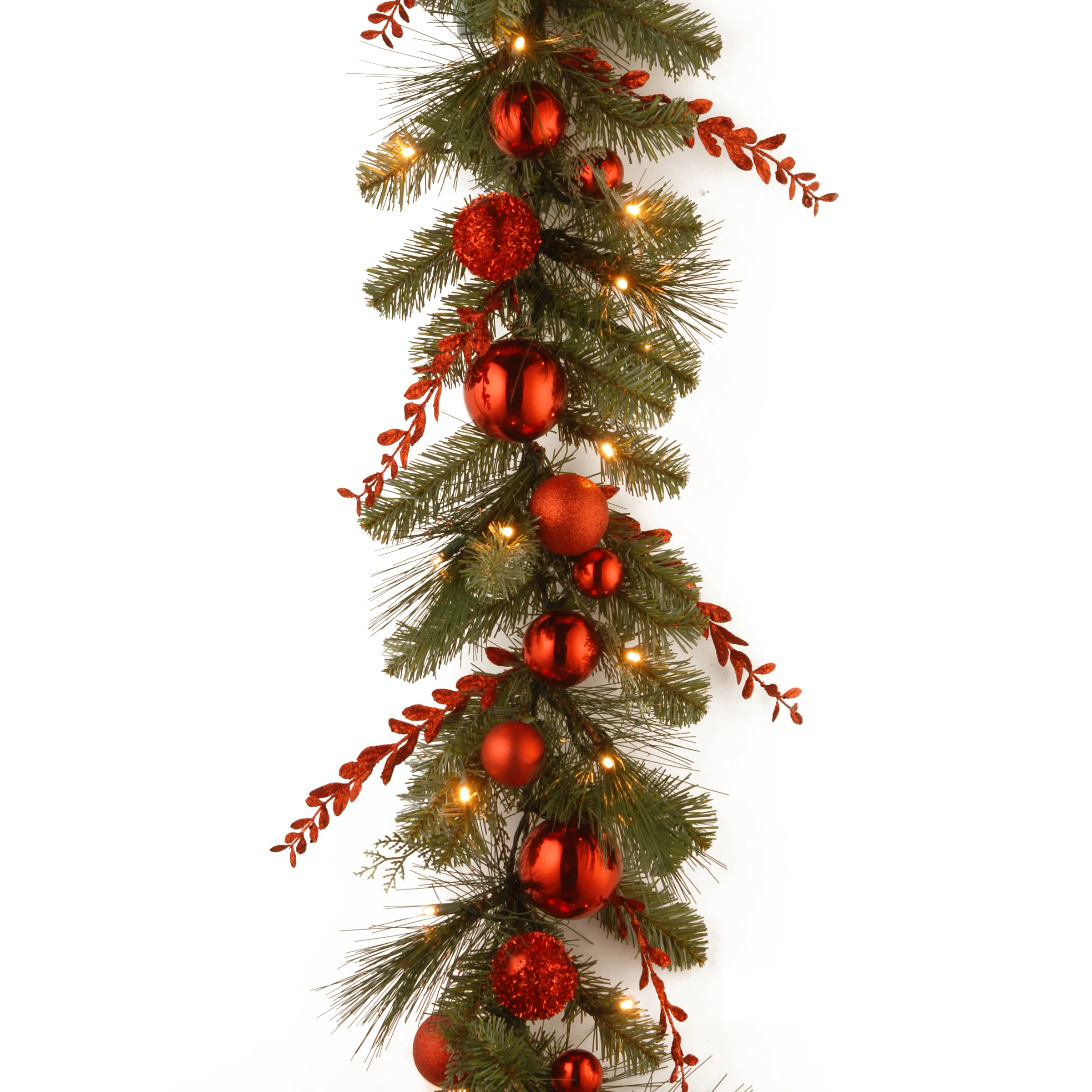 9 ft. Pre-Lit Red Mixed Garland with Warm White LED