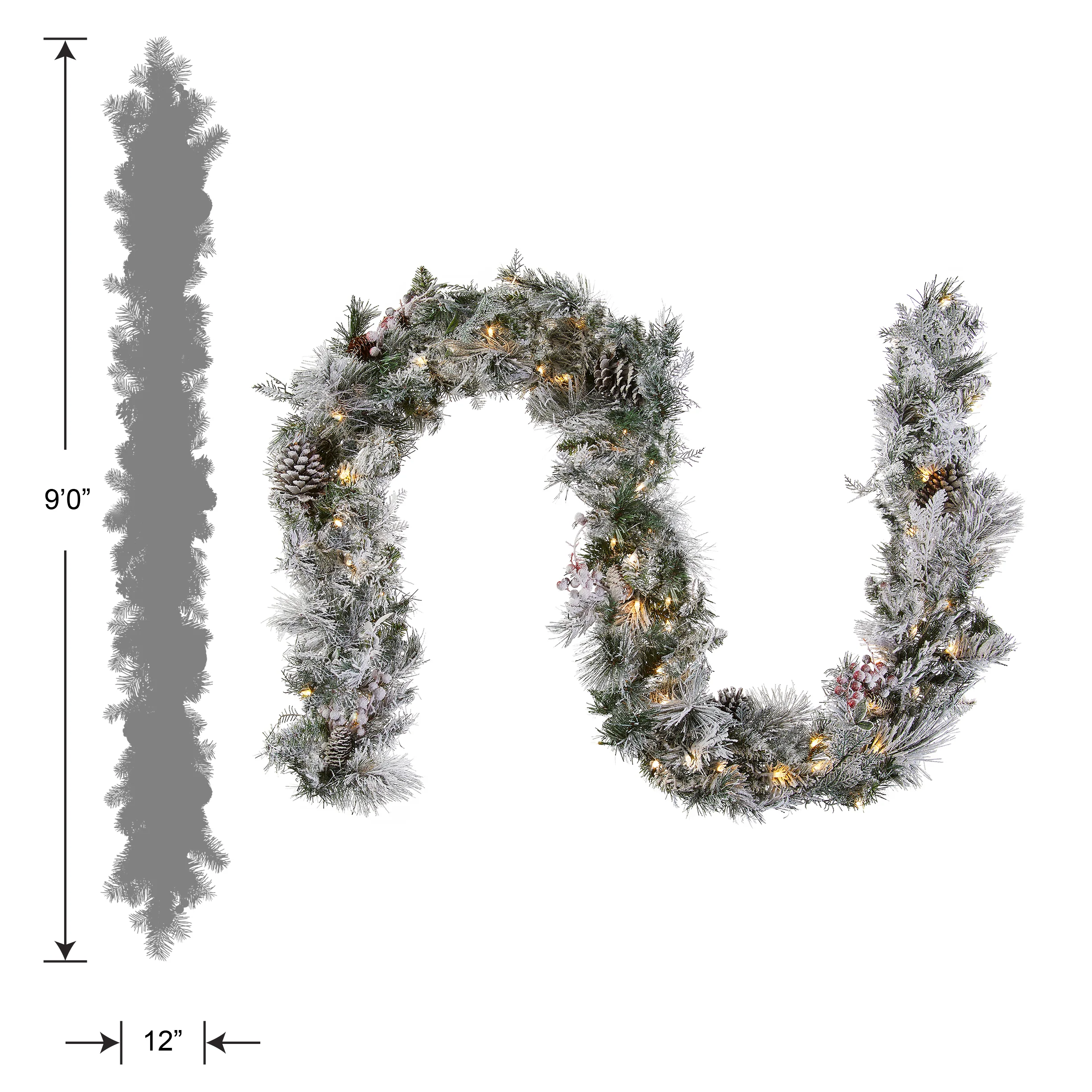 9 ft. Pre-Lit Snowy Bedford Pine Garland with LED Lights - Image 4