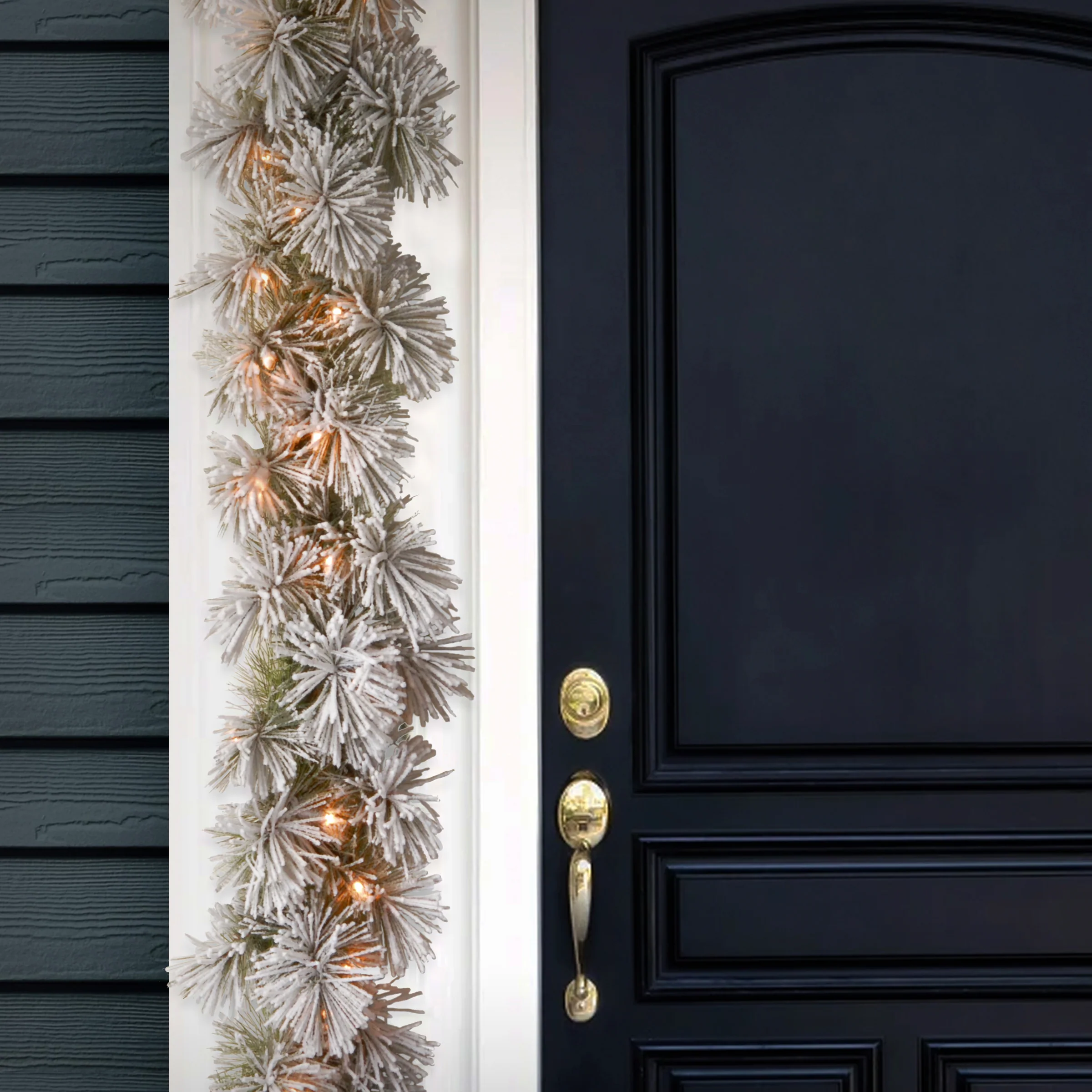 9 ft. Pre-Lit Snowy Bristle Pine Garland with Clear Lights, Plug-In - Image 2