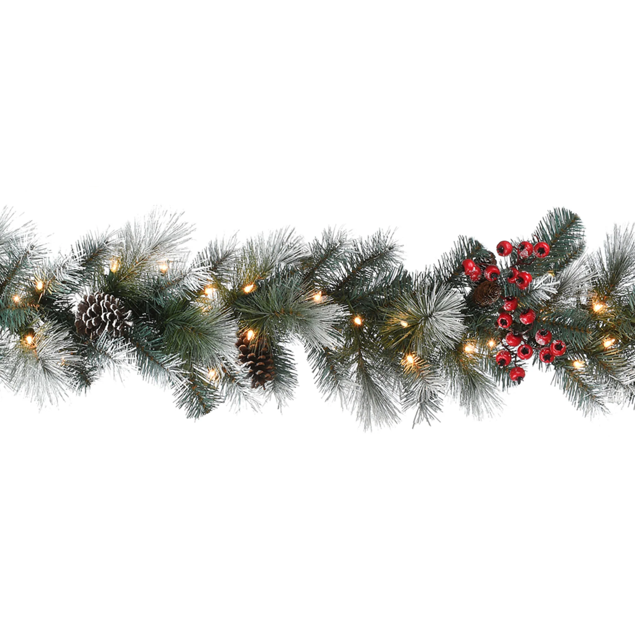 9 ft. Pre-Lit Snowy Glacier Pine Garland with Clear Lights
