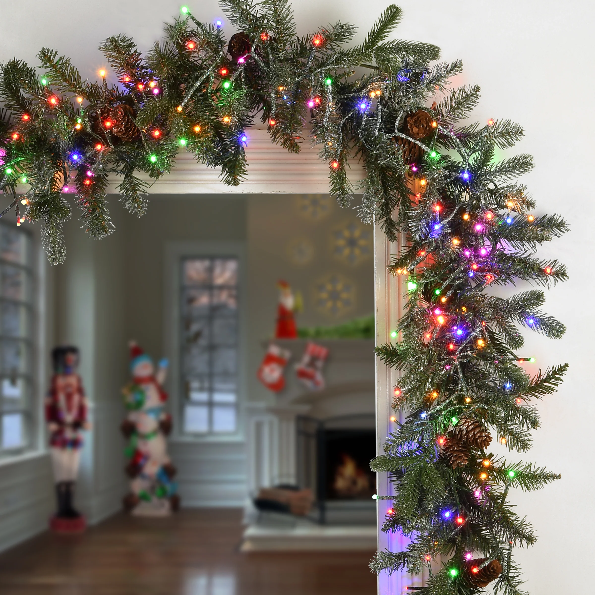 9 ft. Pre-Lit Snowy Morgan Spruce Garland with White Lights - Image 2