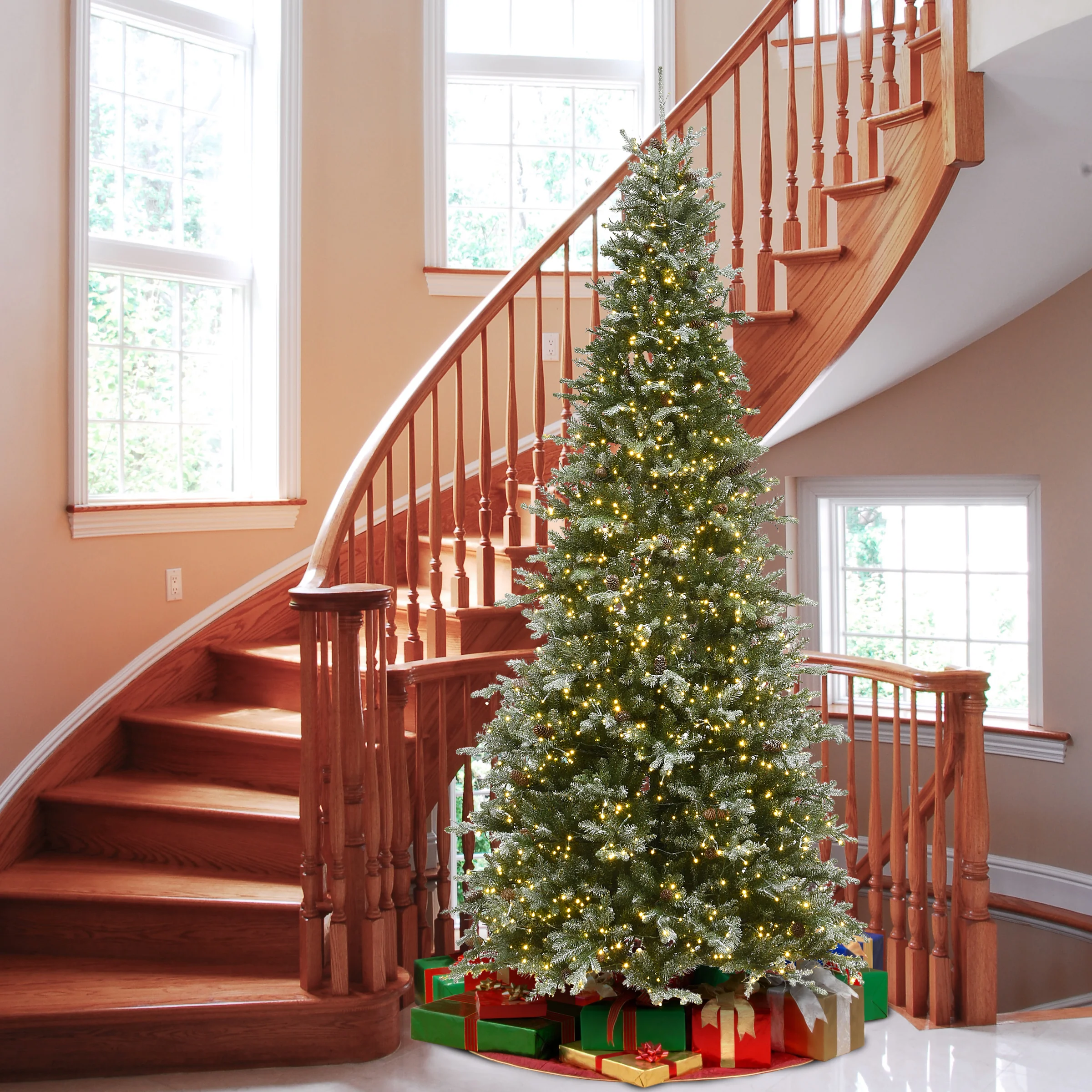 9 ft. Pre-Lit Snowy Morgan Spruce Slim Tree with Dual Color LED Cosmic Lights - Image 2