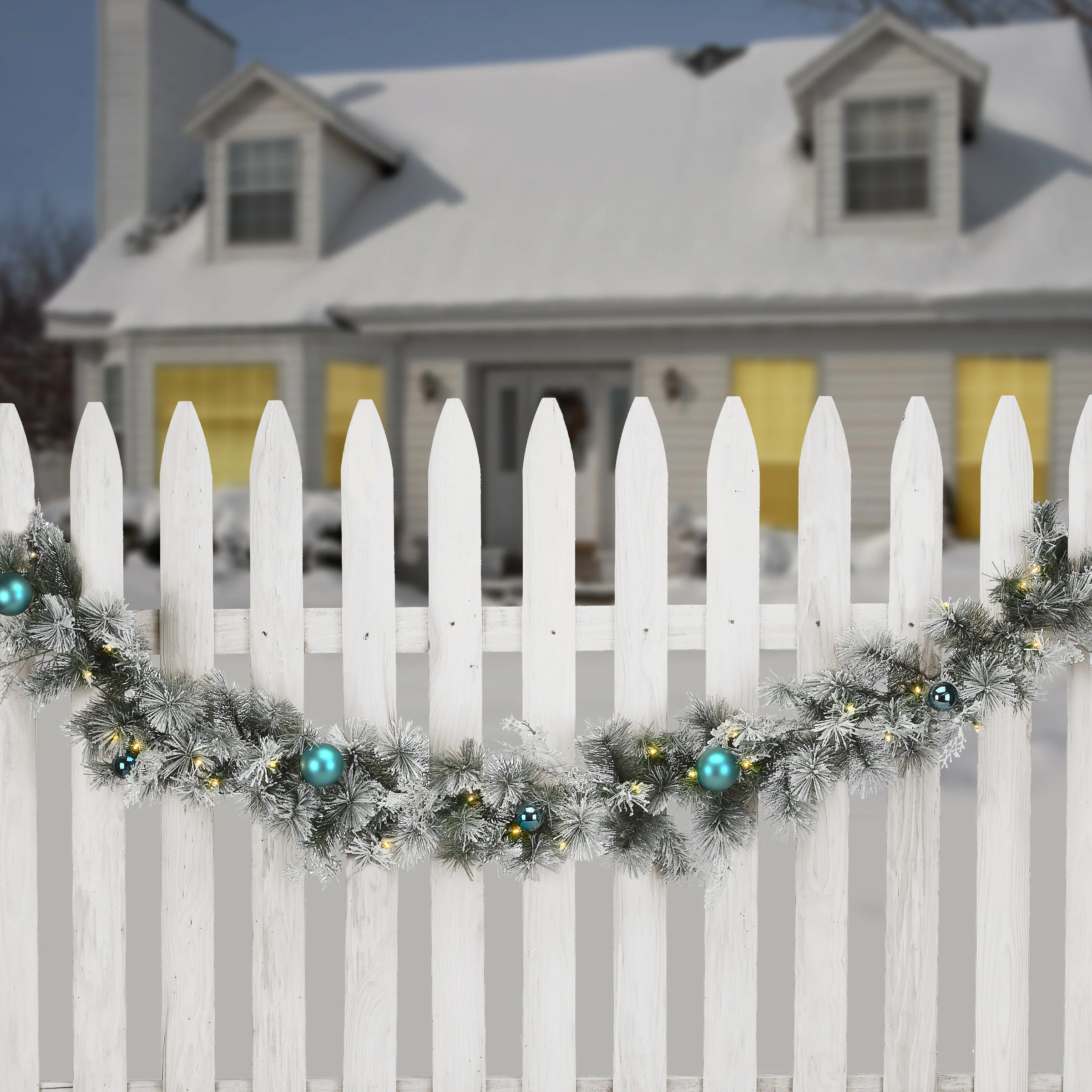 9 ft. Pre-Lit Snowy Tinkham Pine Garland with LED Lights - Image 2