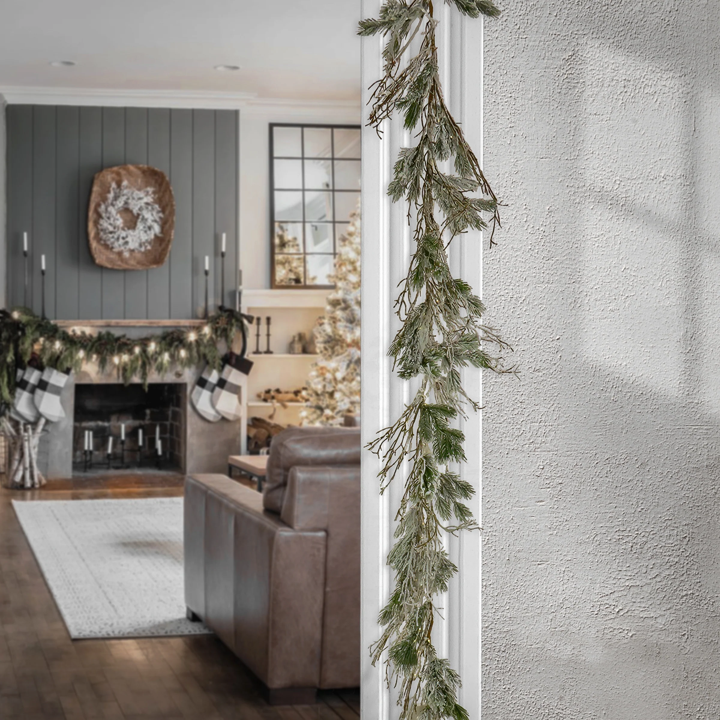 9 ft. Pre-Lit  Snowy Twig Garland with Warm White LED Rice Lights - Image 2
