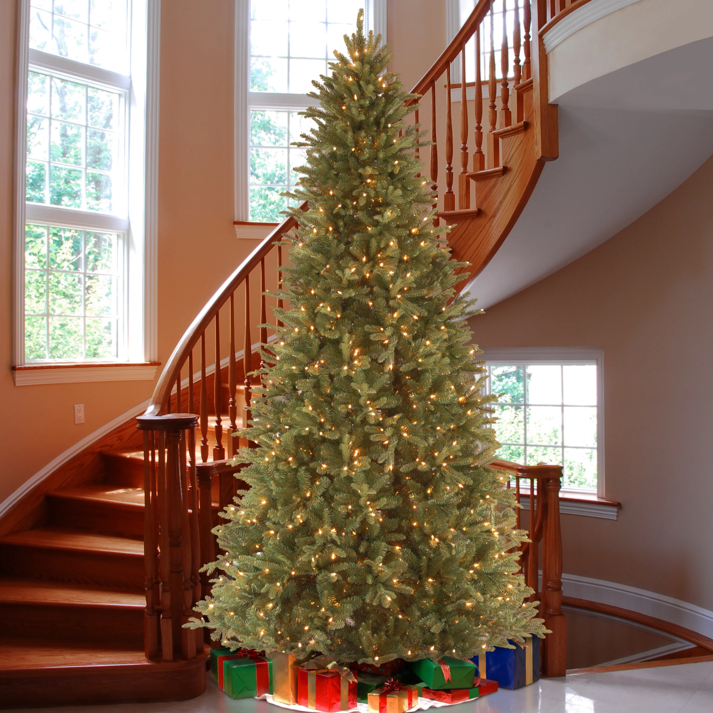 9 ft. Pre-Lit Tiffany Fir Slim Tree with Clear Lights - PE Branch Tips, Plug-In - Image 11