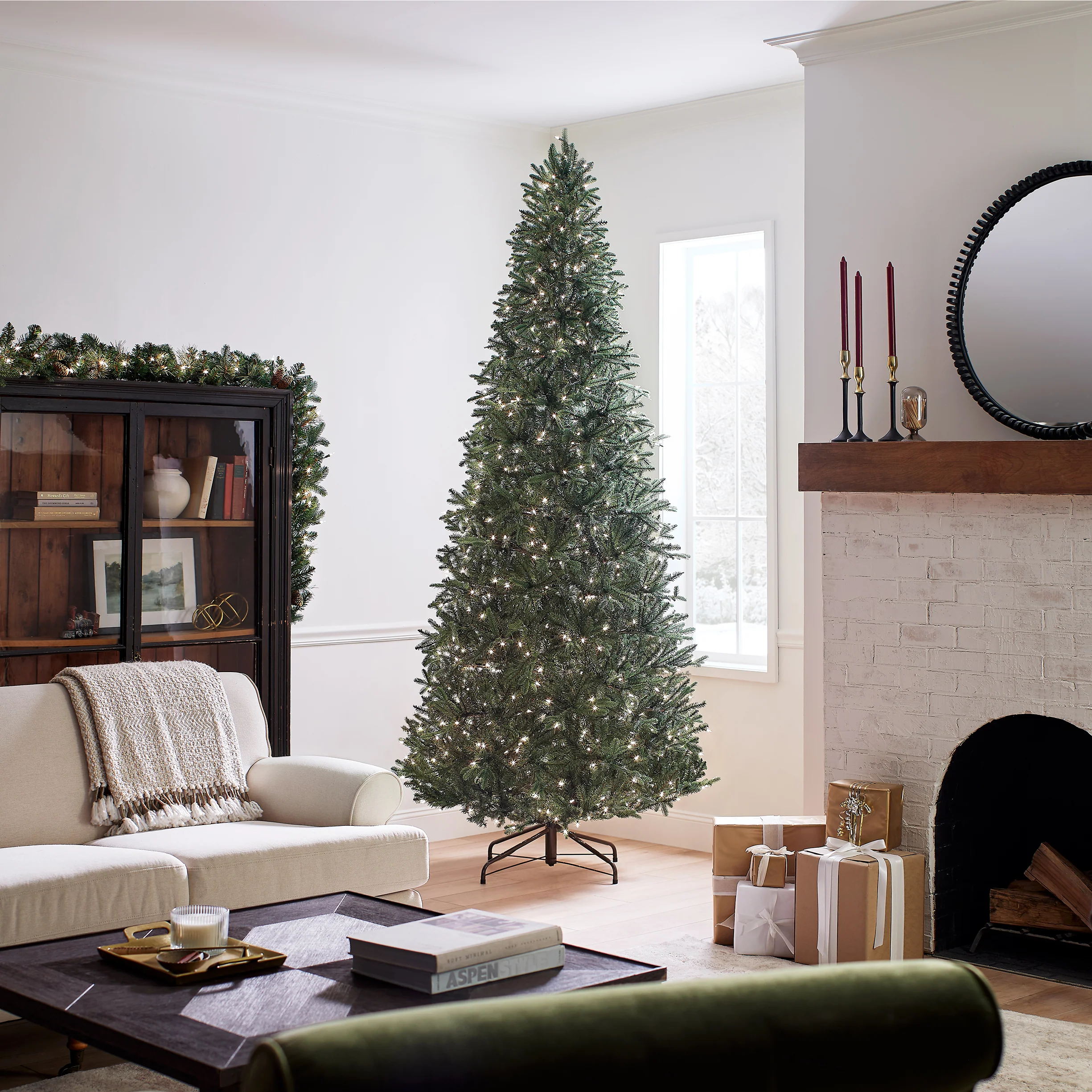 9 ft. Pre-Lit Tiffany Fir Slim Tree with Clear Lights - PE Branch Tips, Plug-In - Image 12