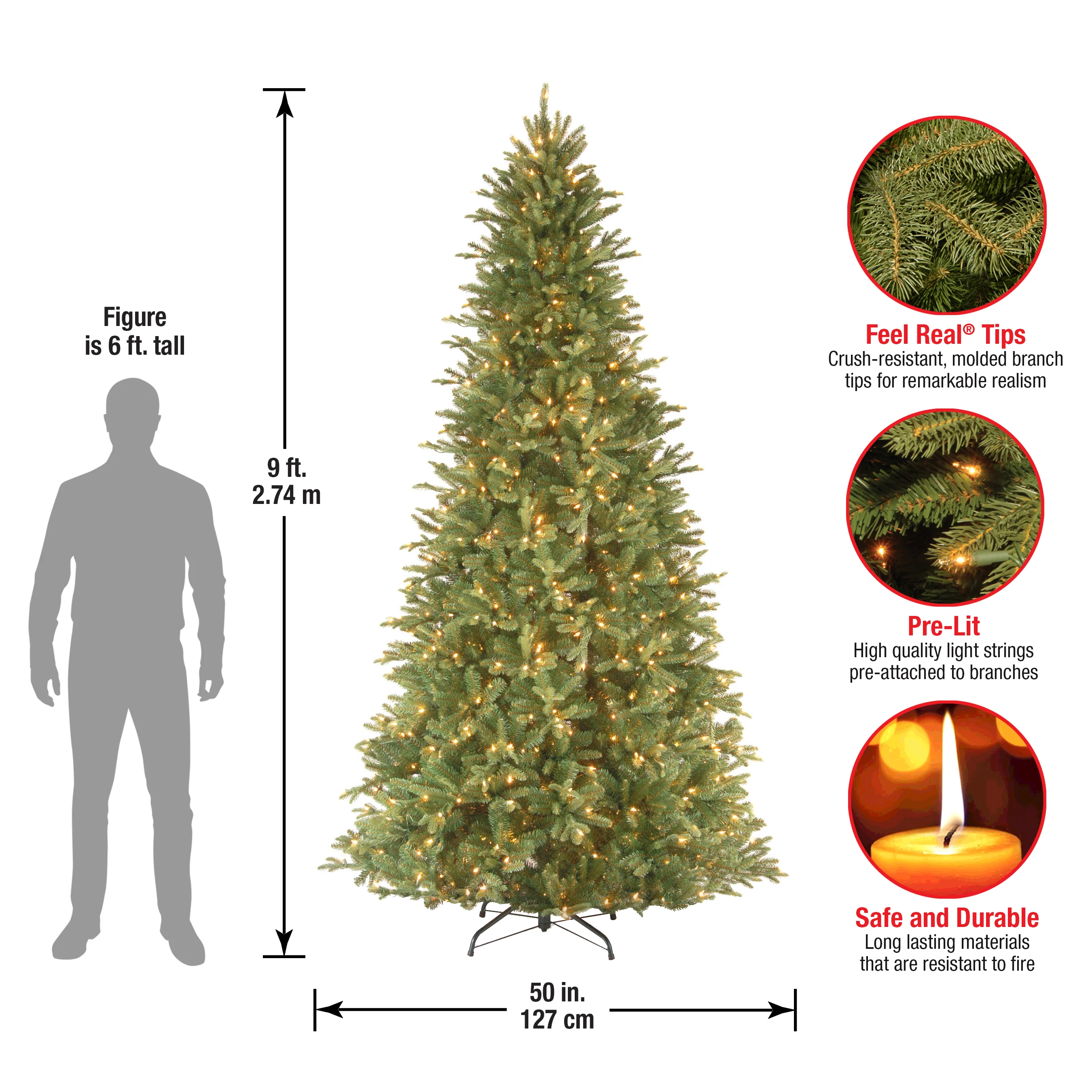 9 ft. Pre-Lit Tiffany Fir Slim Tree with Clear Lights - PE Branch Tips, Plug-In - Image 5