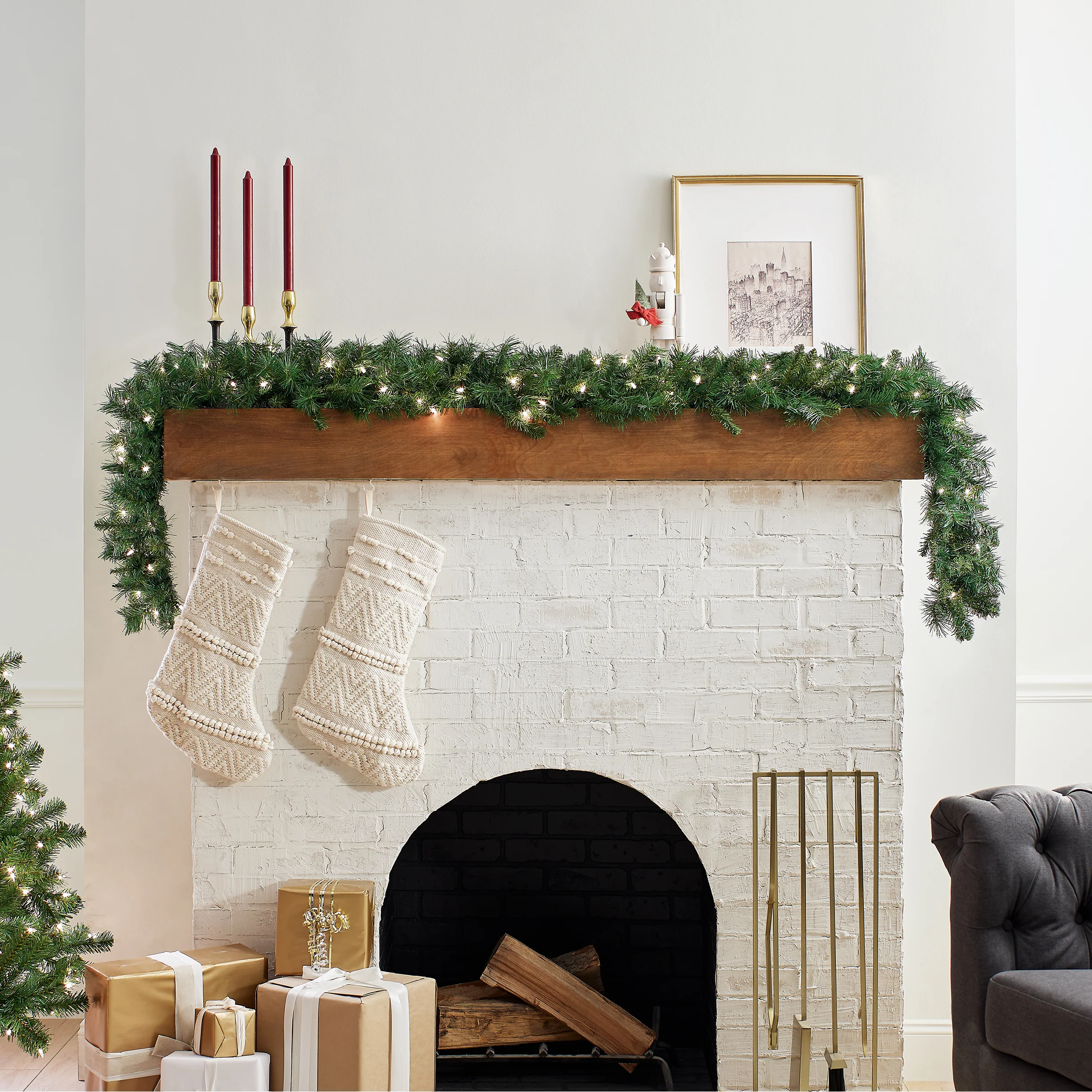 9 ft. Pre-Lit Winchester Pine Garland with Clear Lights, Plug-In - Image 2
