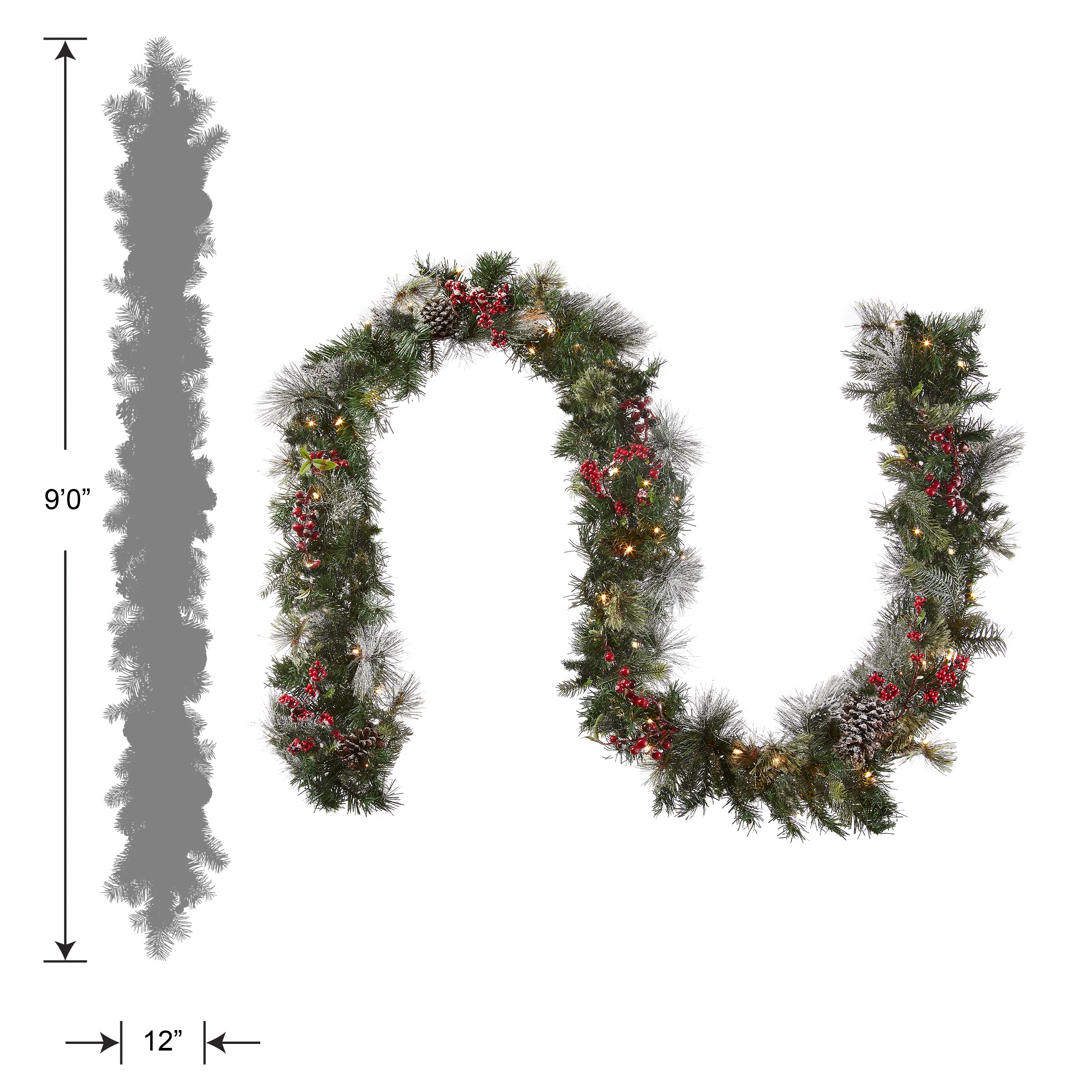 9 ft. Pre-Lit Wintry Berry Garland with Clear Lights, Plug-In - Image 4