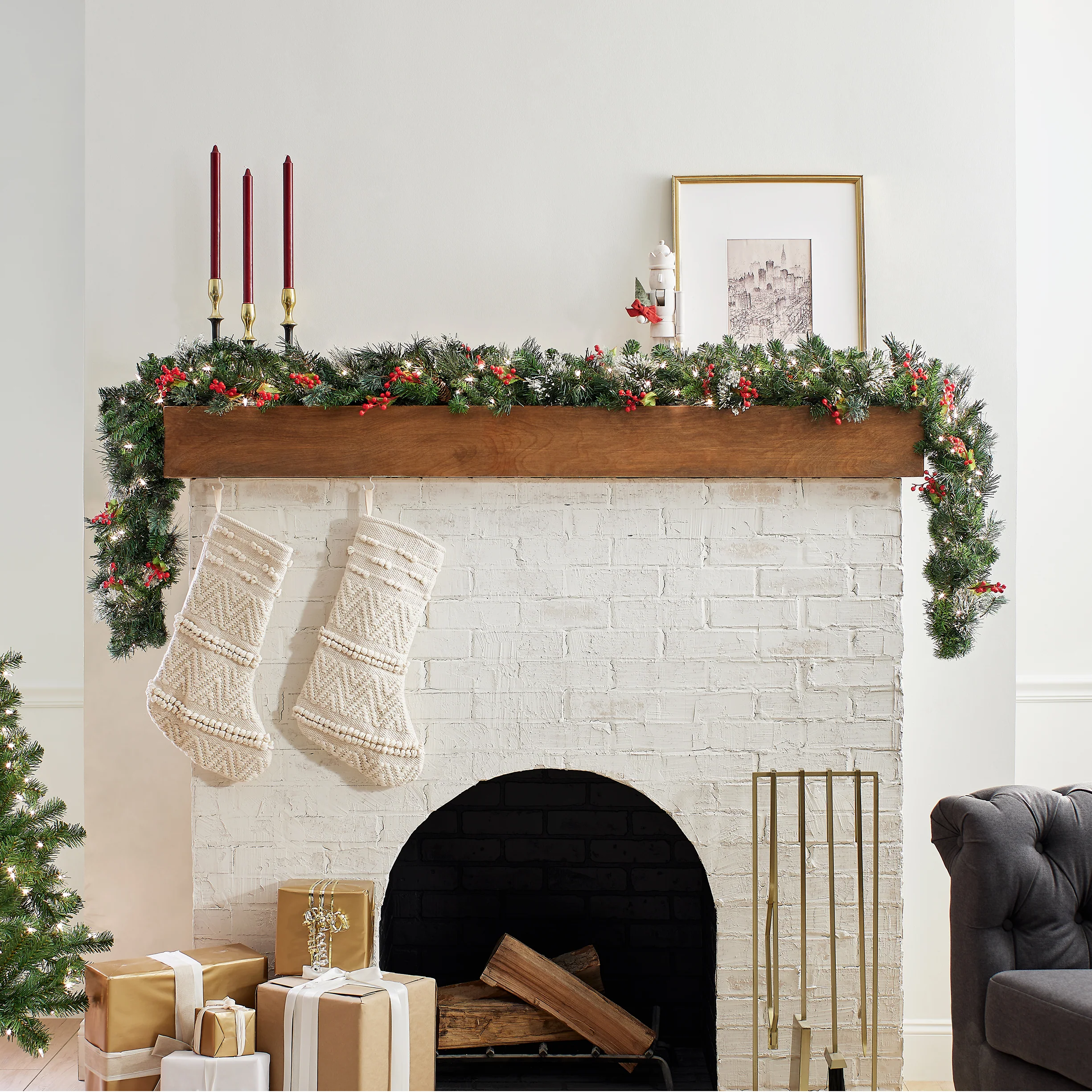 9 ft. Pre-Lit Wintry Pine Garland with Clear Lights, Plug-In - Image 2